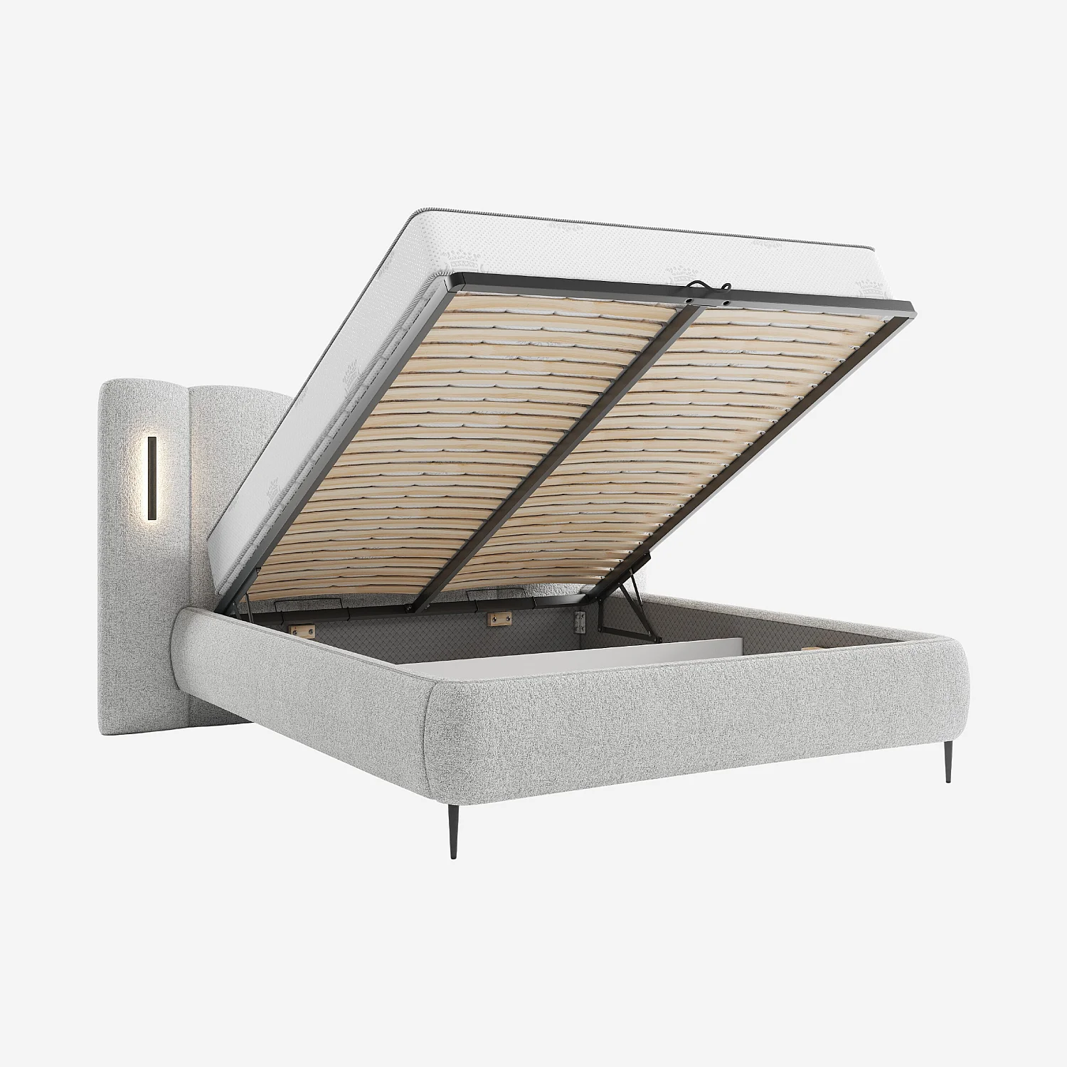 Cama con canapé abatible 160 x 200 cm en tejido texturizado con luces LED integradas - Gris jaspeado - 7