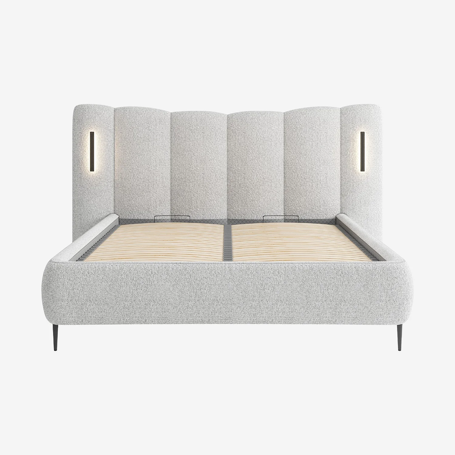 Cama con canapé abatible 160 x 200 cm en tejido texturizado con luces LED integradas - Gris jaspeado - 8