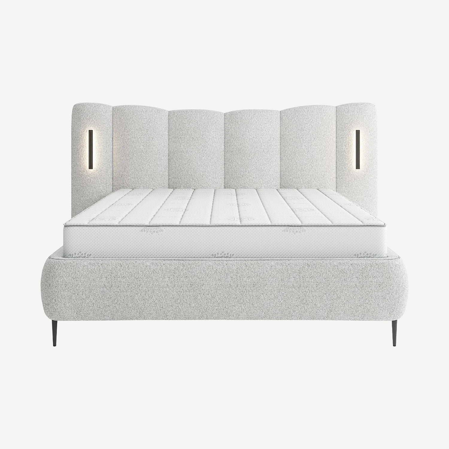 Letto contenitore 160 x 200 cm in tessuto testurizzato con LED integrati - Grigio mélange - 6