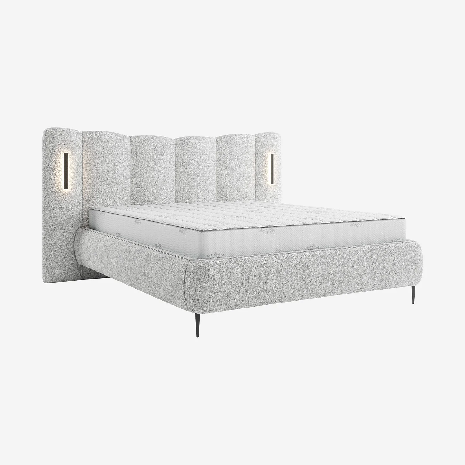 Letto contenitore 160 x 200 cm in tessuto testurizzato con LED integrati - Grigio mélange - 2