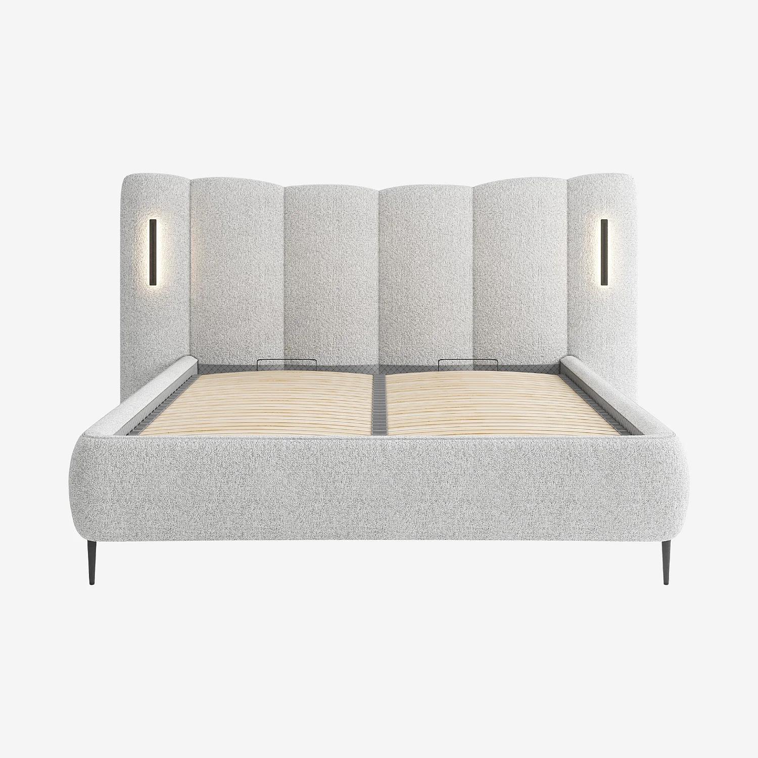 Letto contenitore 160 x 200 cm in tessuto testurizzato con LED integrati - Grigio mélange - 7