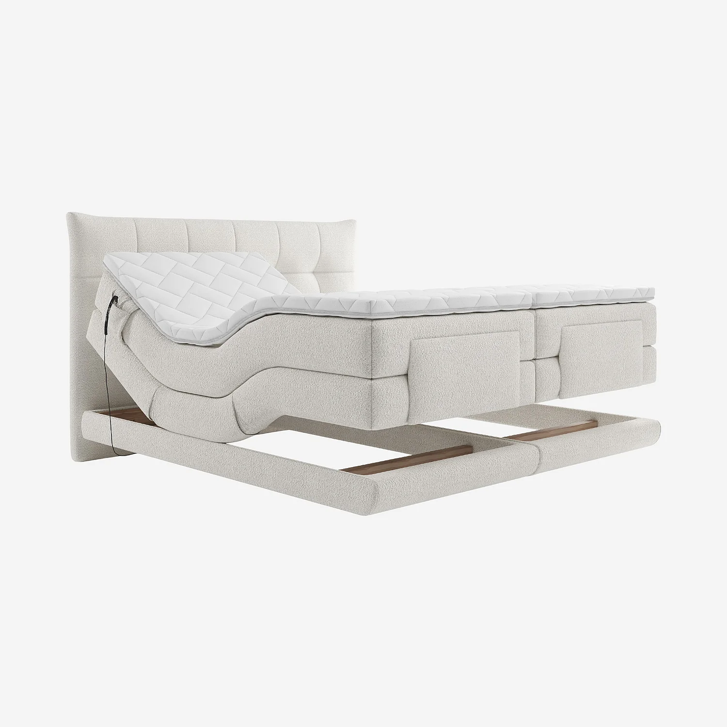 Cama eléctrica 160 x 200 cm de tejido - Crema - 3