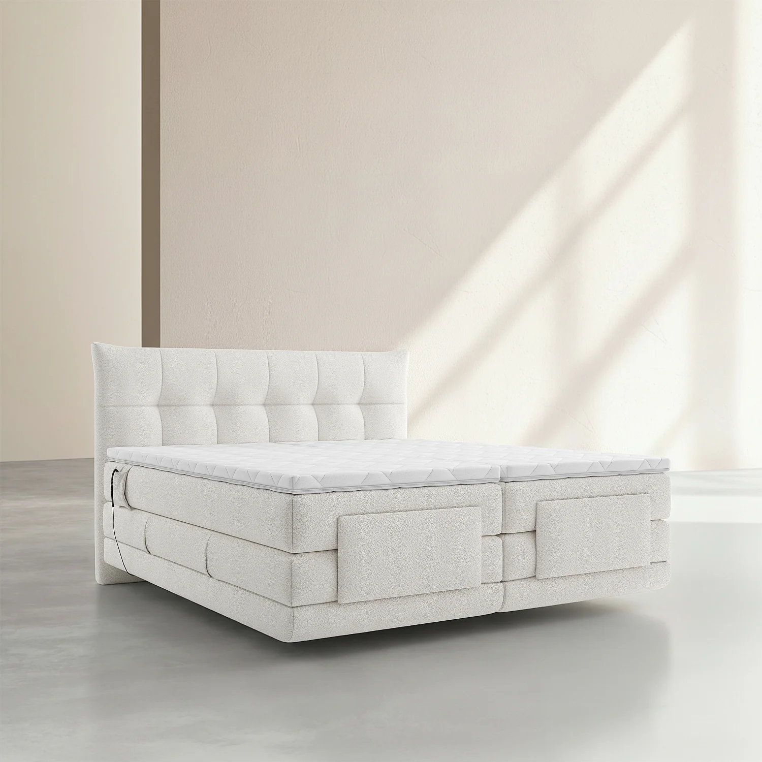 Cama elétrica 160 x 200 cm em tecido - Creme - 3