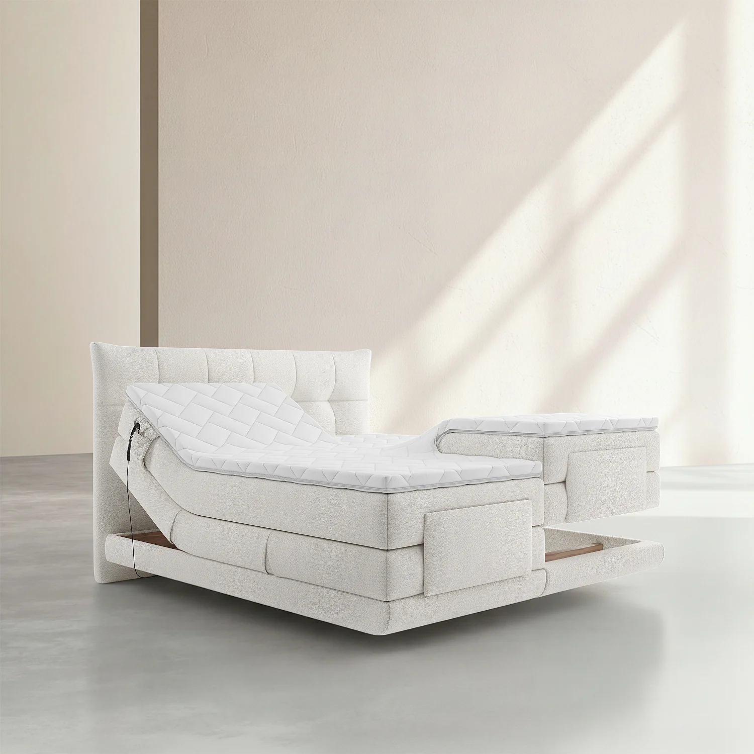 Cama elétrica 160 x 200 cm em tecido - Creme - 7