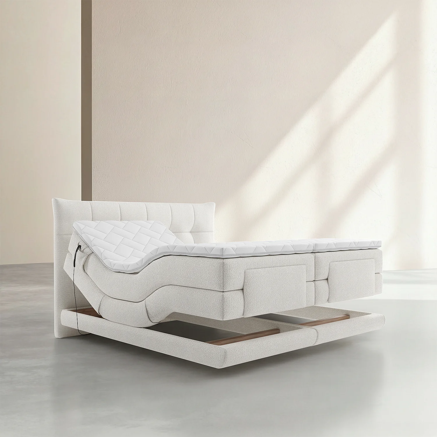 Cama elétrica 160 x 200 cm em tecido - Creme - 6