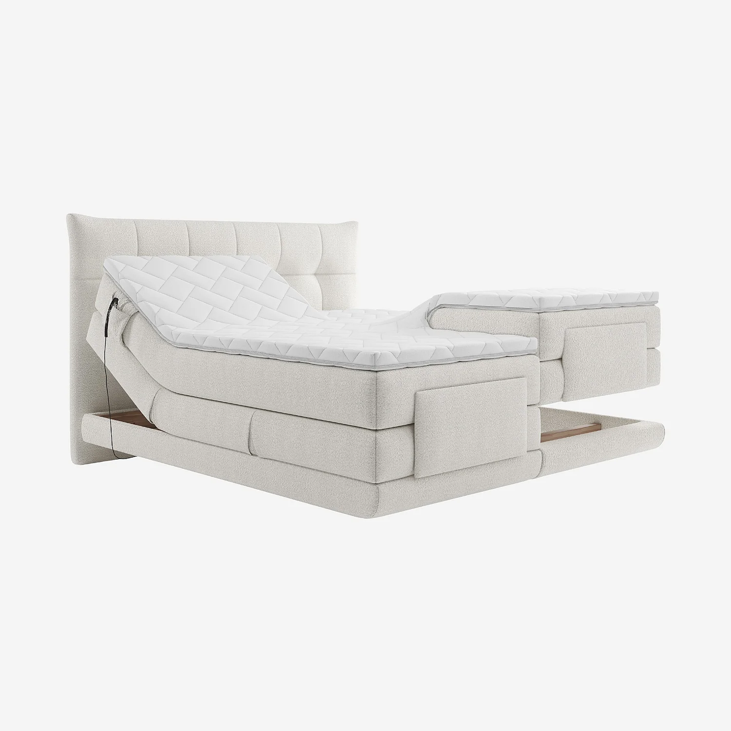 Letto elettrico 160 x 200 cm in tessuto - Crema - 6