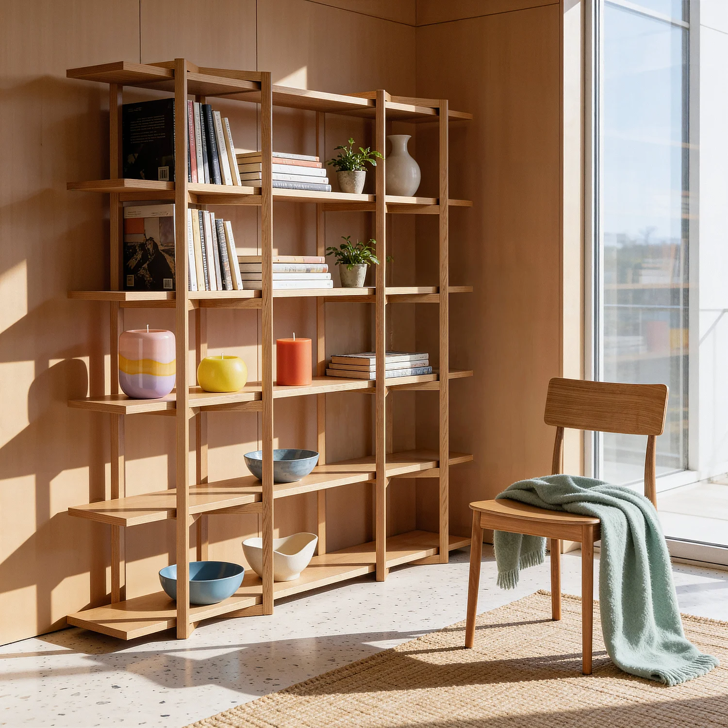 Großes Bücherregal mit 5 Regalböden aus Eiche - Natur - 9