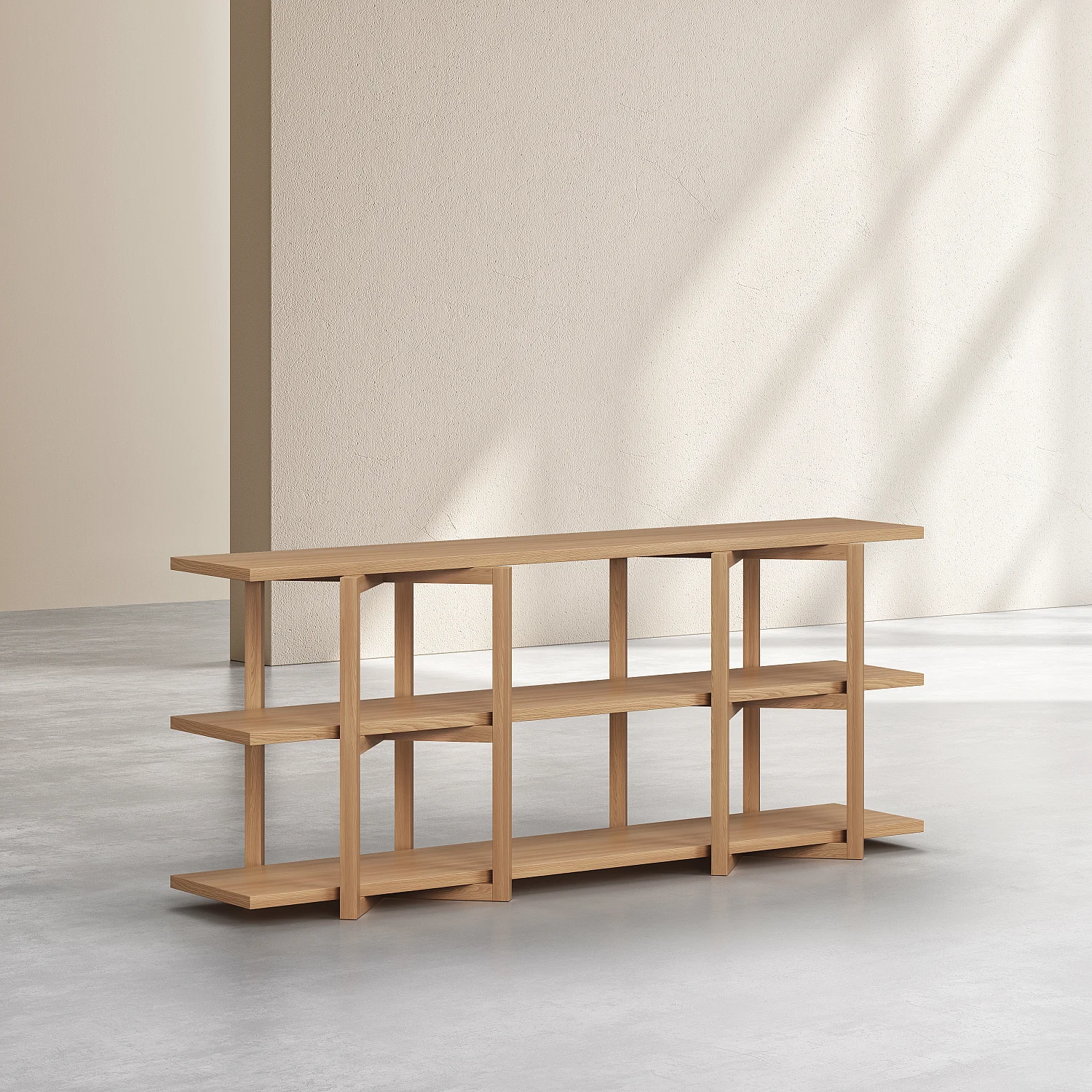 Bibliothèque basse 3 étagères en chêne - Naturel - 6