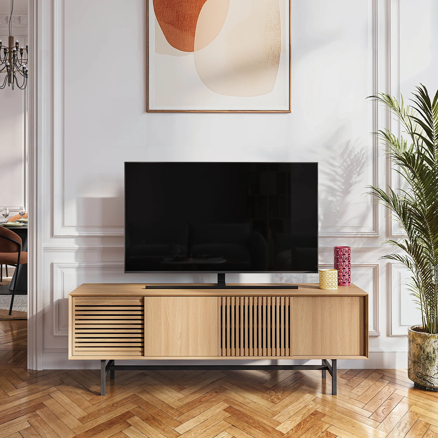 Meuble TV 4 portes en chêne - Naturel - Design by Céline Mognon Fichet - 1