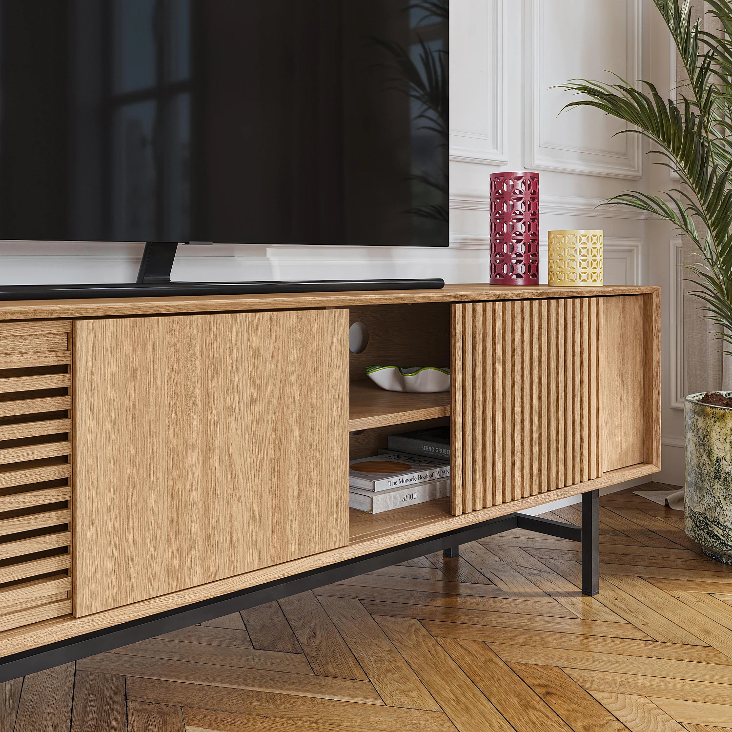 Meuble TV 4 portes en chêne - Naturel - Design by Céline Mognon Fichet - 5