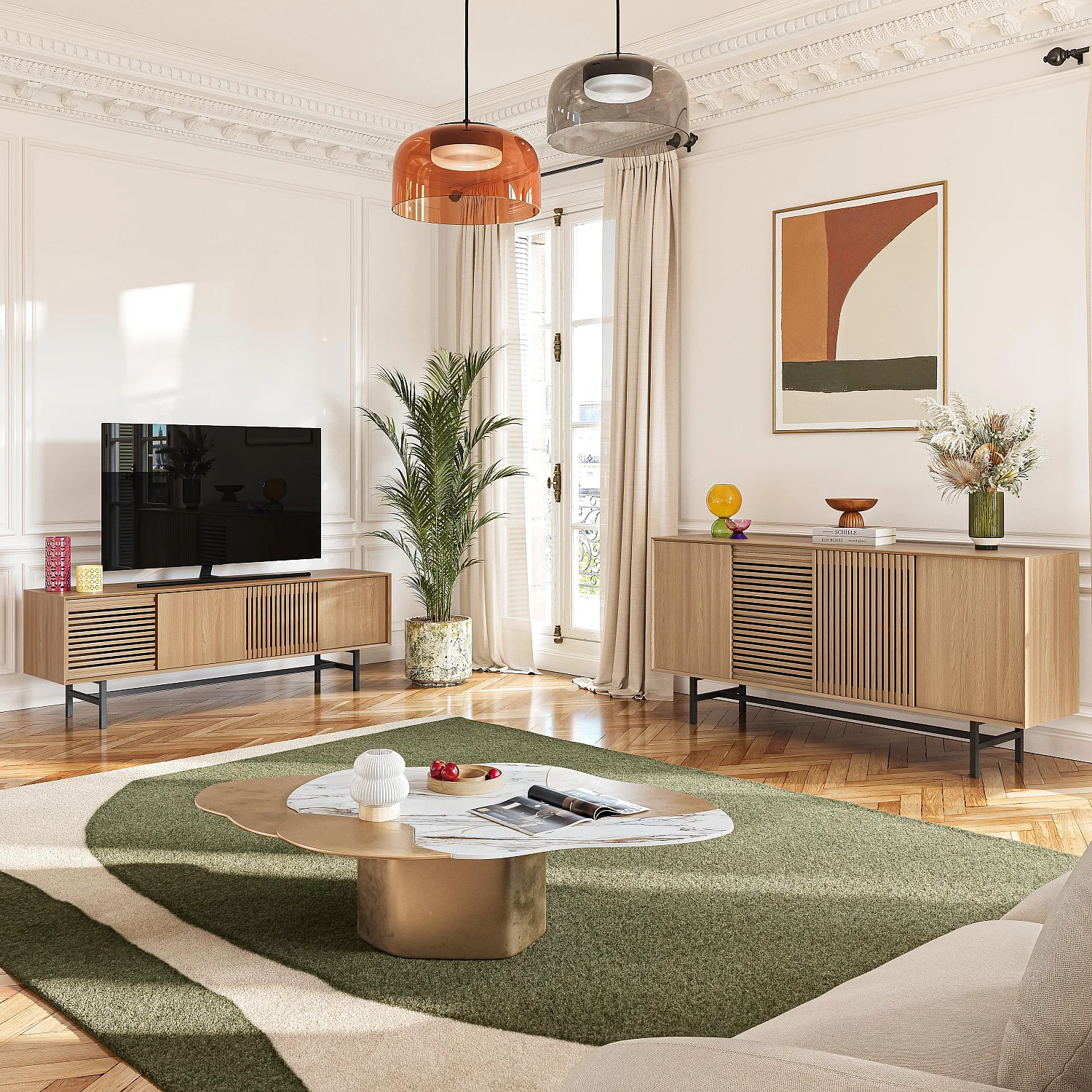 Meuble TV 4 portes en chêne - Naturel - Design by Céline Mognon Fichet - 8