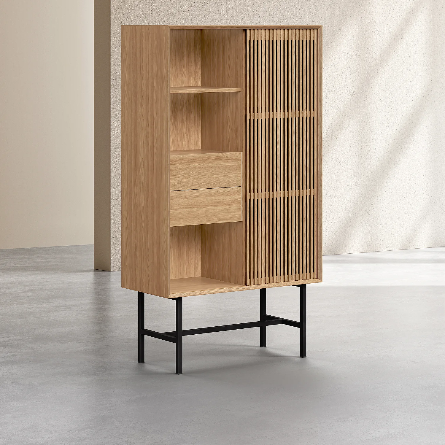 Buffet haut 1 porte et 2 tiroirs en chêne - Naturel - Design by Céline Mognon Fichet - 3