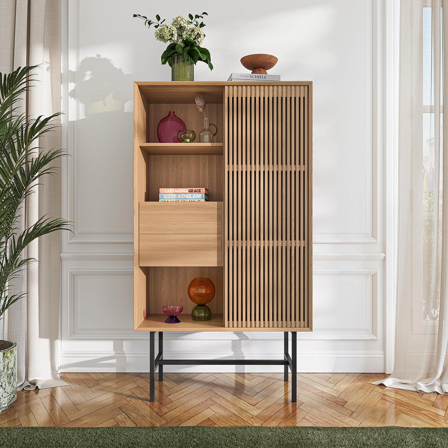 Buffet haut 1 porte et 2 tiroirs en chêne - Naturel - Design by Céline Mognon Fichet - 1