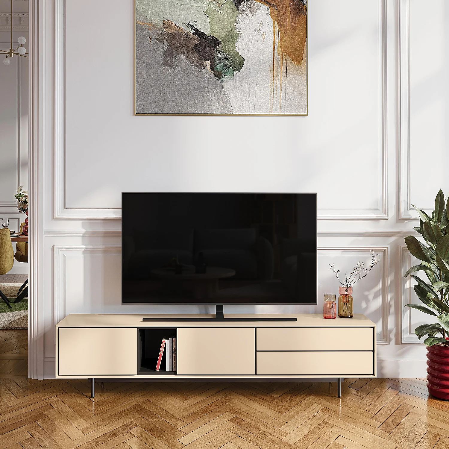 Meuble TV 2 portes et 2 tiroirs - Beige - Design by Céline Mognon Fichet - 1