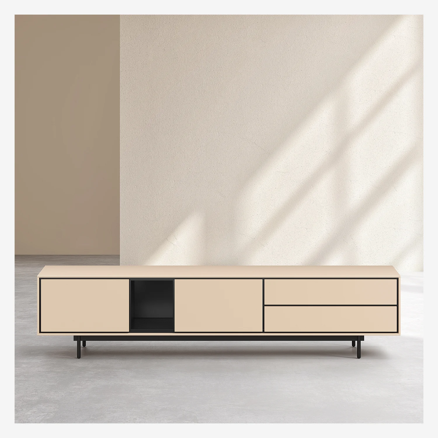 Meuble TV 2 portes et 2 tiroirs - Beige - Design by Céline Mognon Fichet - 2