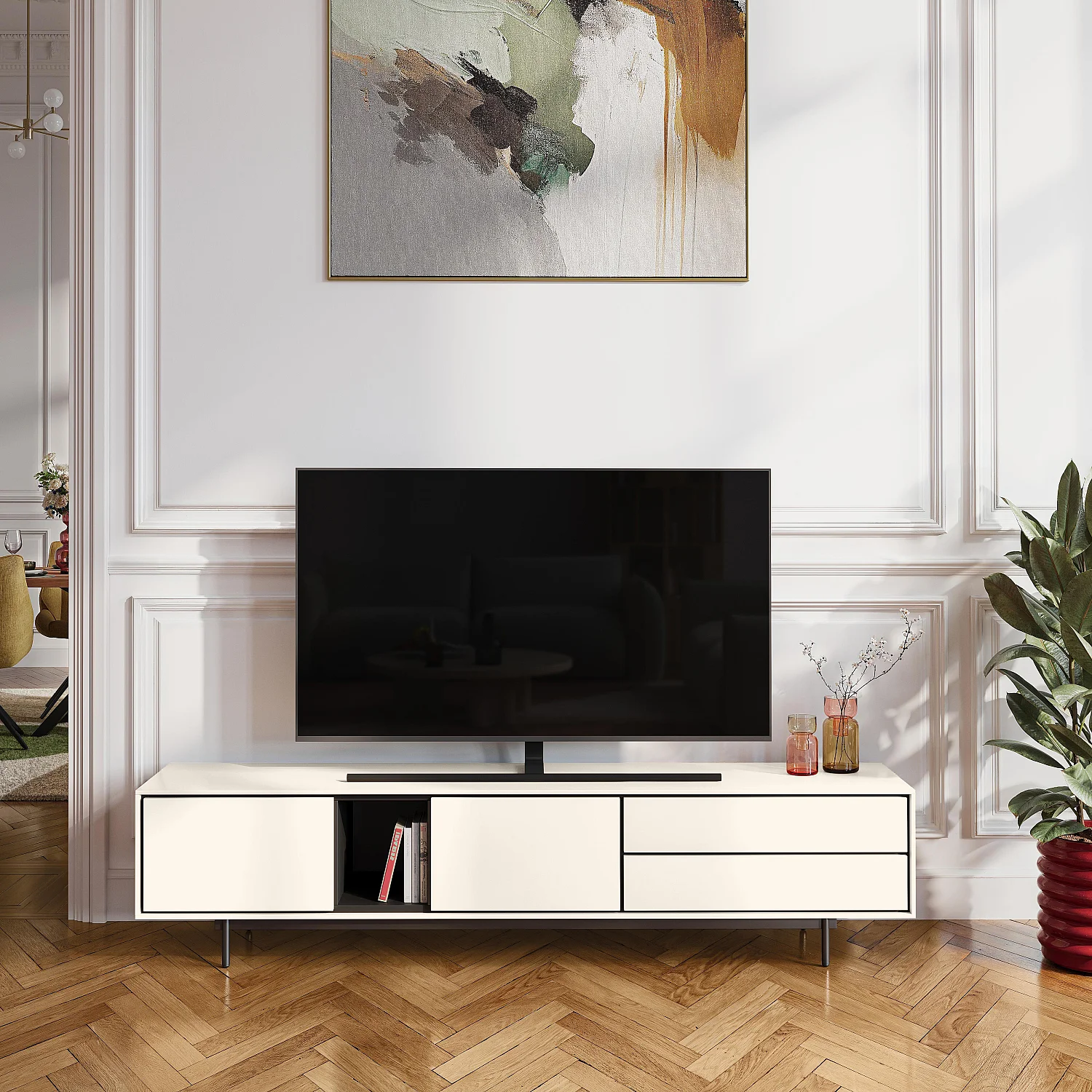 TV-Möbel mit 2 Türen und 2 Schubladen - Beige - Design by Céline Mognon Fichet - 1