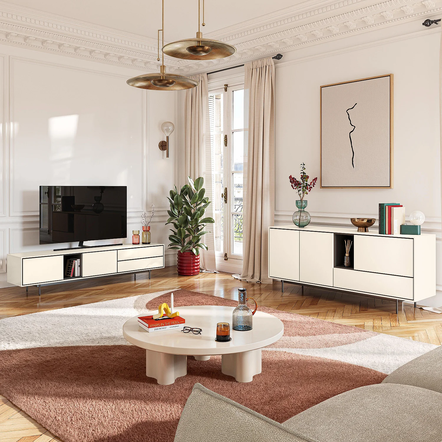 Sideboard mit 3 Türen und 1 Schublade - Beige - Design by Céline Mognon Fichet - 7