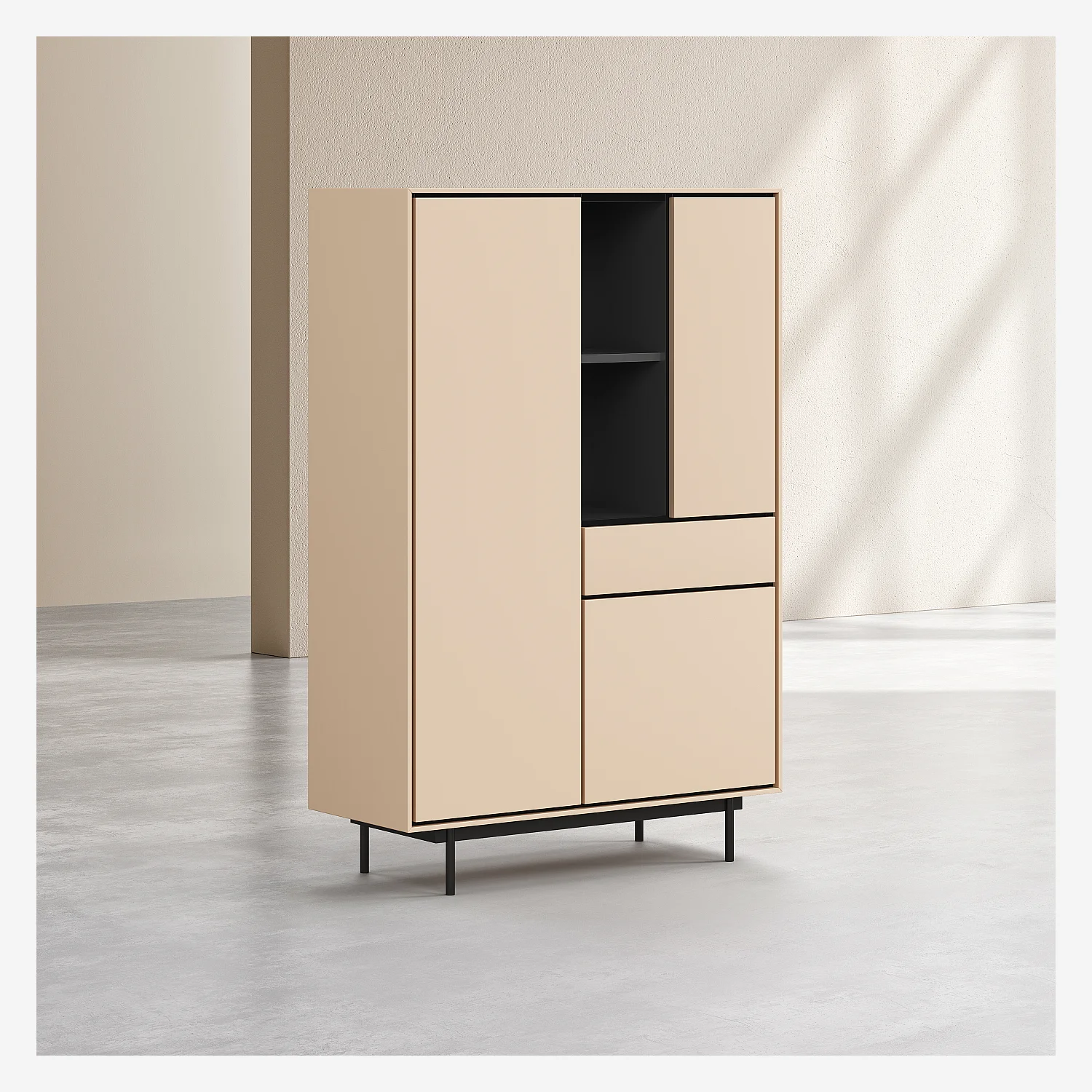 Buffet haut 3 portes et 1 tiroir - Beige - Design by Céline Mognon Fichet - 1