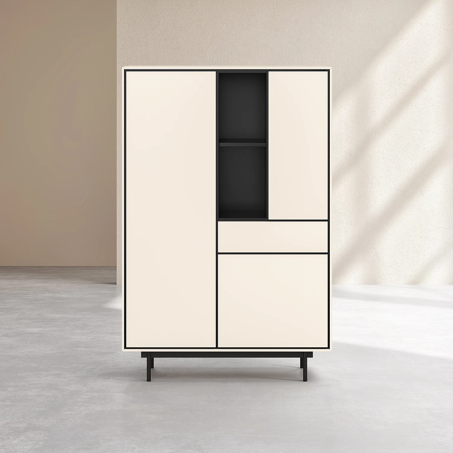 Buffet haut 3 portes et 1 tiroir - Beige - Design by Céline Mognon Fichet - 2