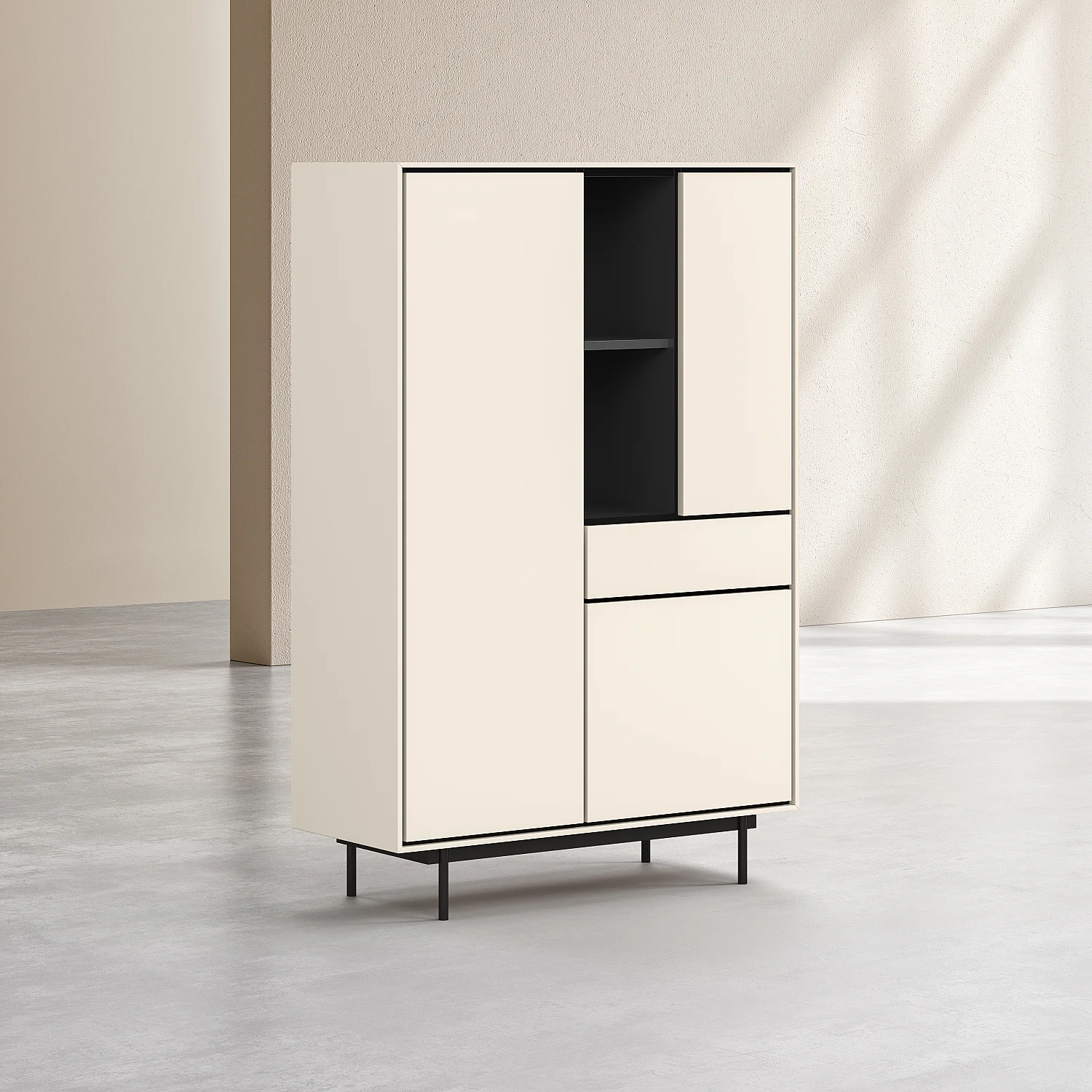 Buffet haut 3 portes et 1 tiroir - Beige - Design by Céline Mognon Fichet - 5