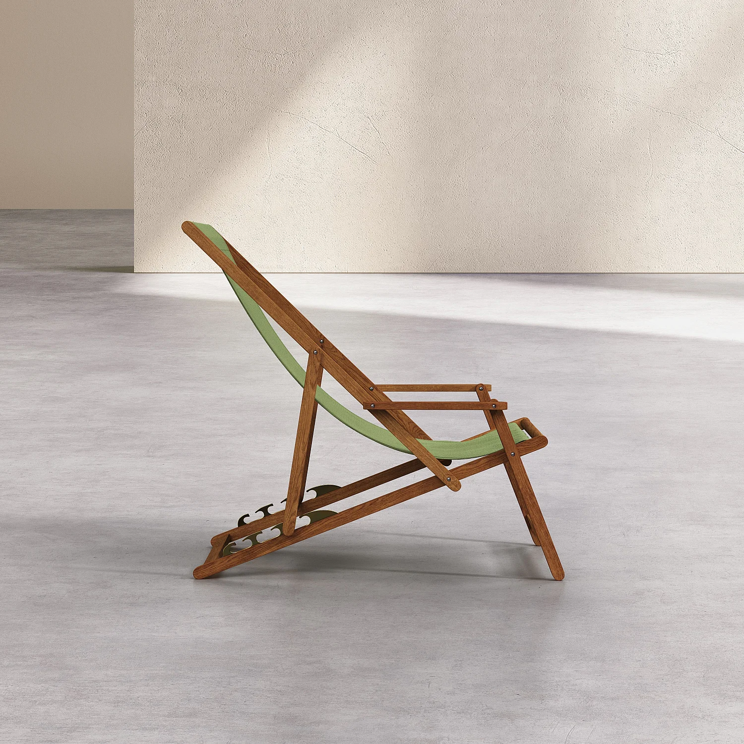 Chilienne avec accoudoirs en chêne et toile en coton - Vert olive - 6