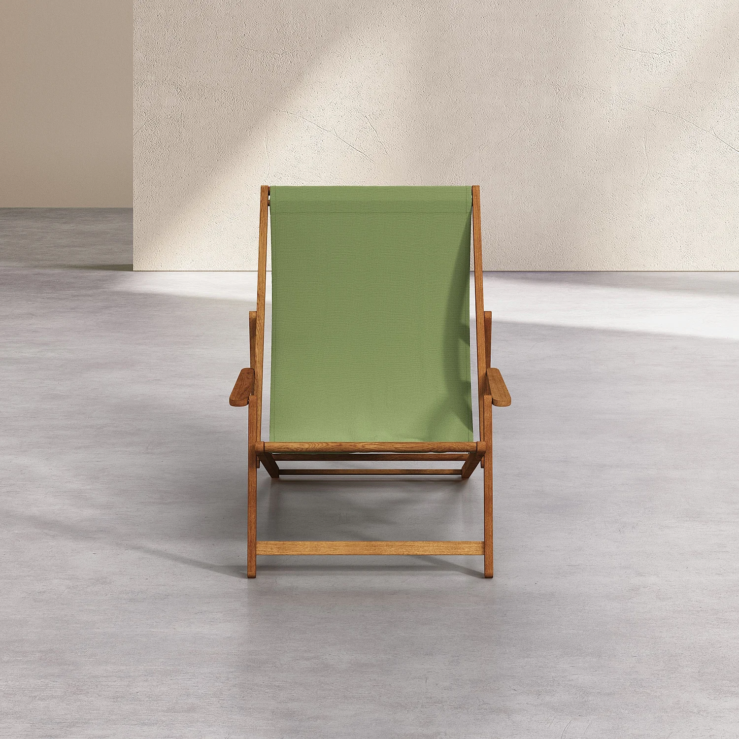 Chilienne avec accoudoirs en chêne et toile en coton - Vert olive - 7