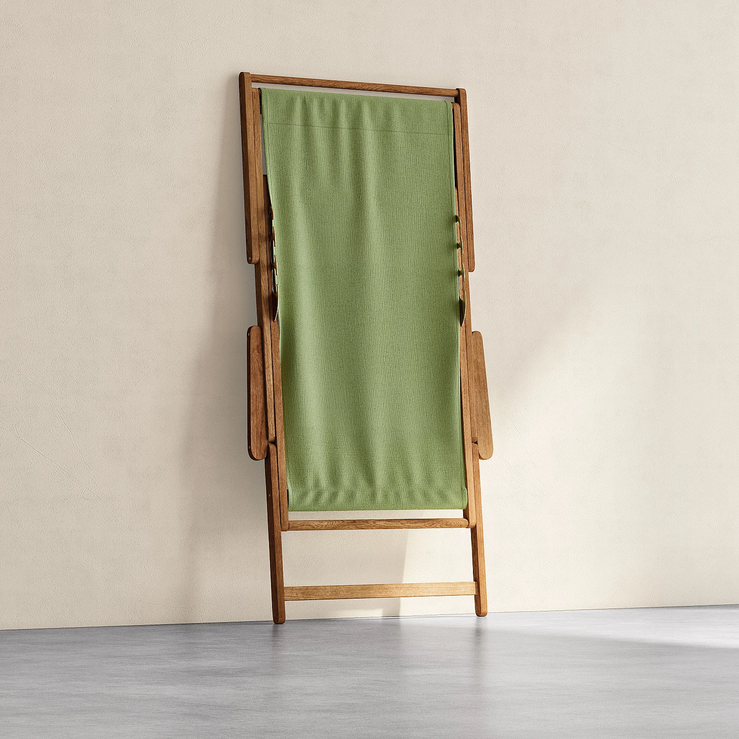 Chilienne avec accoudoirs en chêne et toile en coton - Vert olive - 5