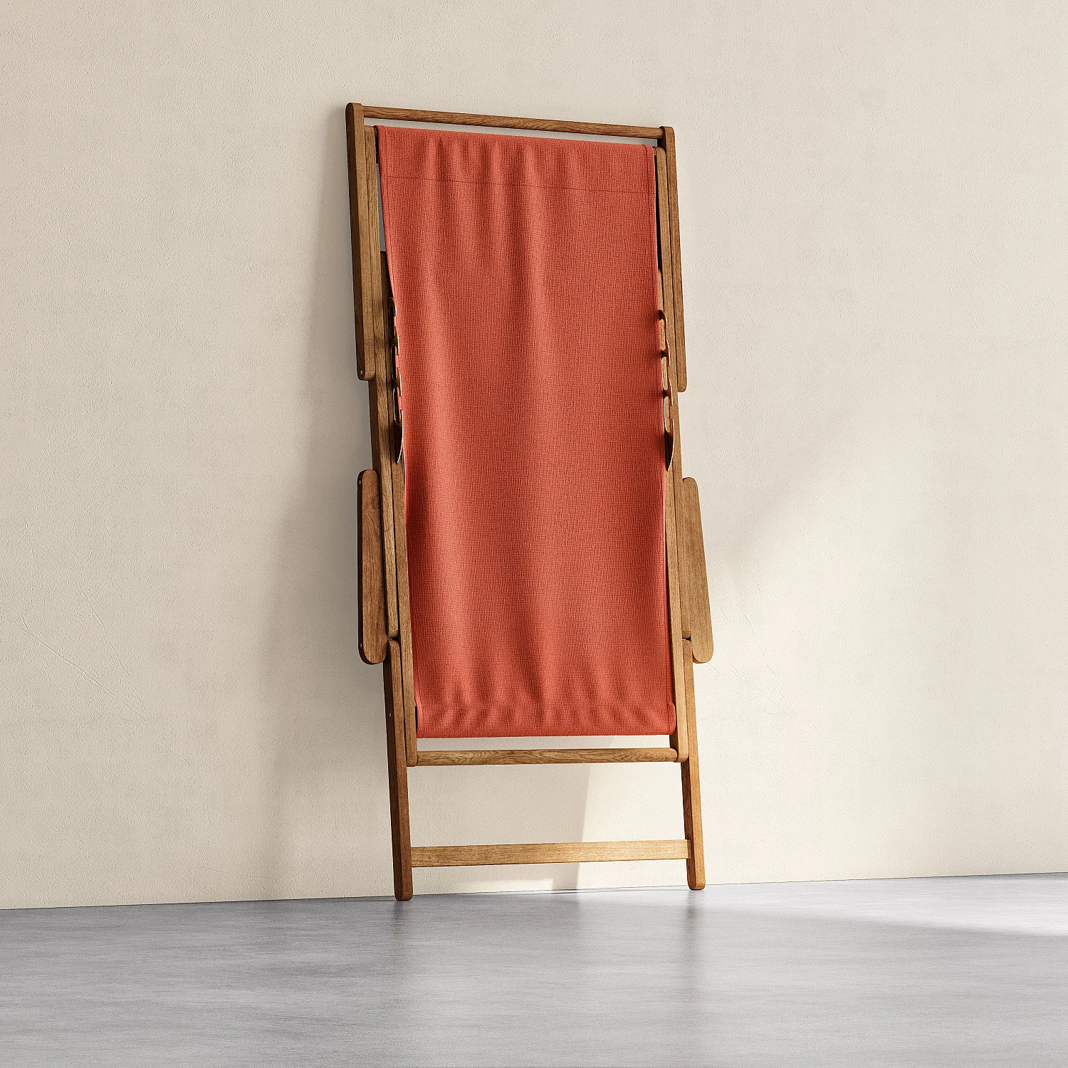 Chilienne avec accoudoirs en chêne et toile en coton - Orange brique - 5