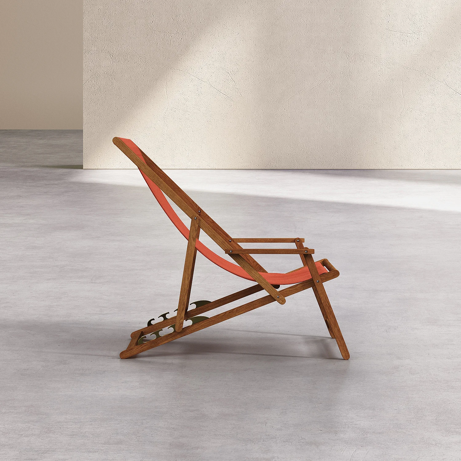 Chilienne avec accoudoirs en chêne et toile en coton - Orange brique - 7