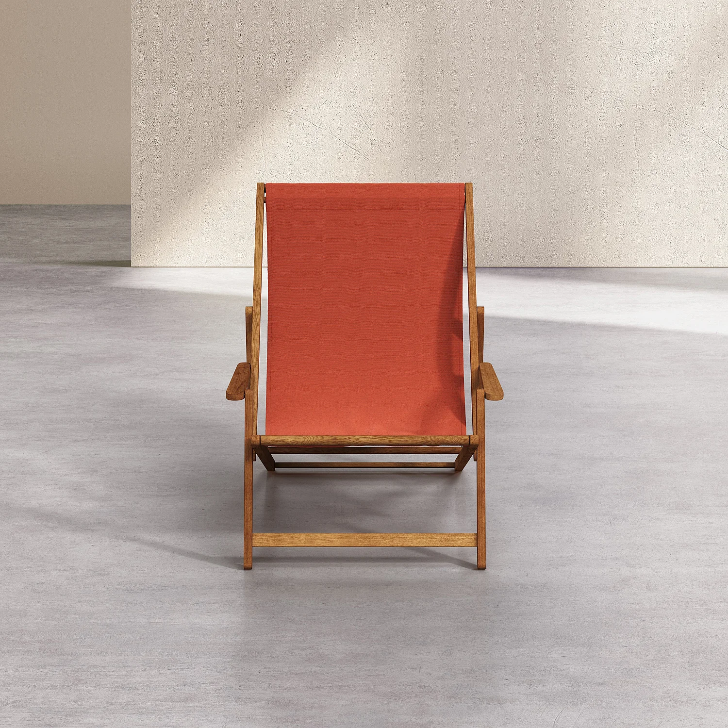 Chilienne avec accoudoirs en chêne et toile en coton - Orange brique - 6