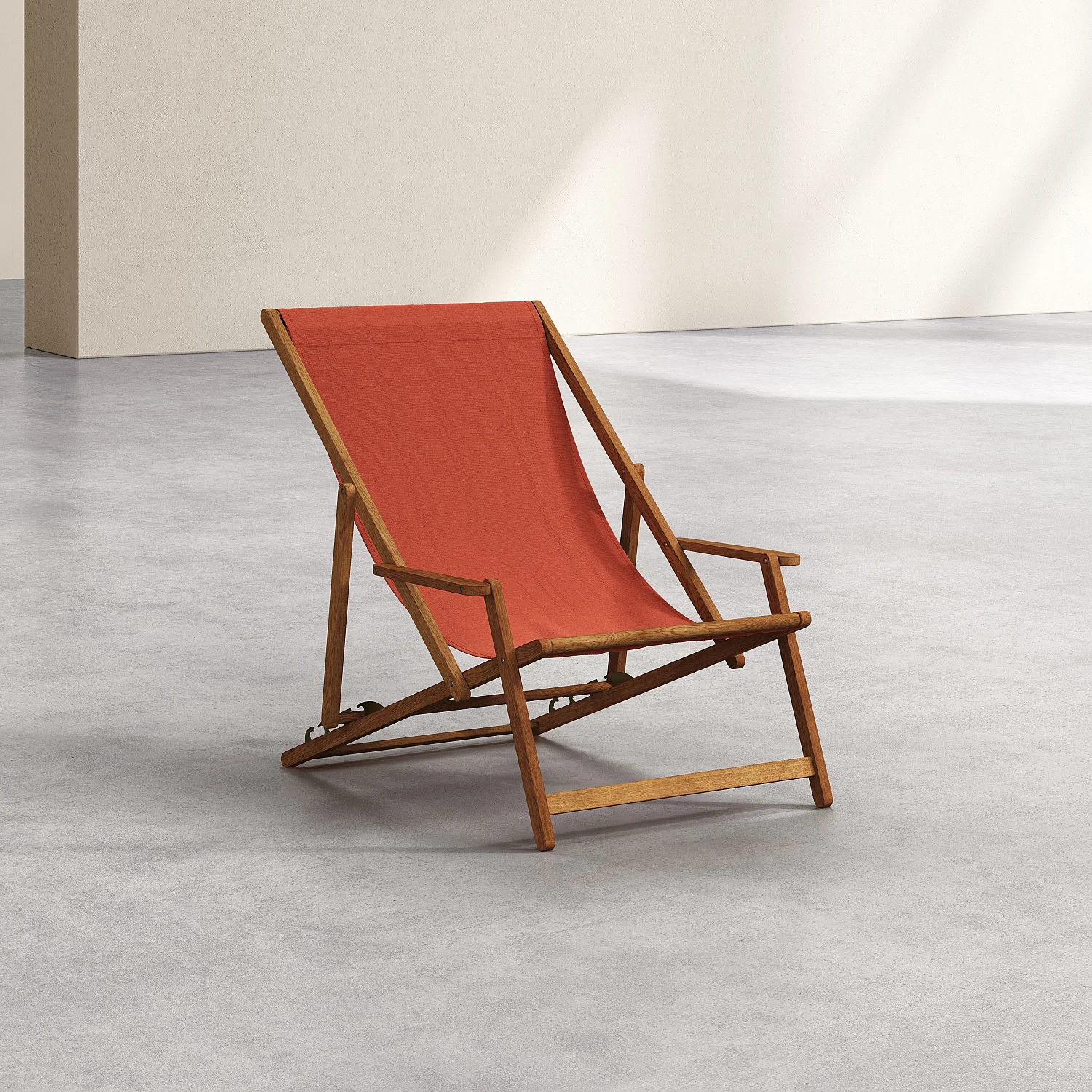 Chilienne avec accoudoirs en chêne et toile en coton - Orange brique - 2