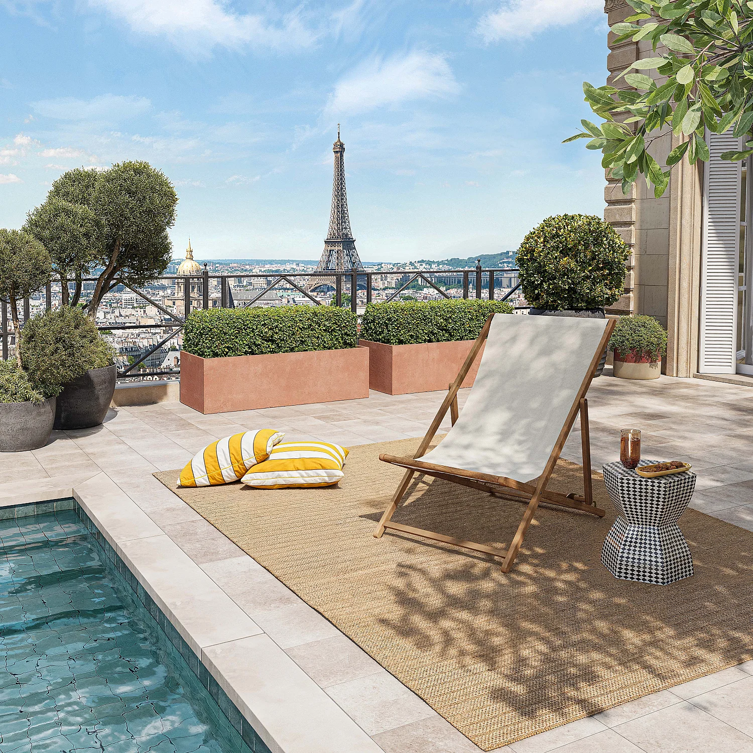 Chilienne en chêne et toile en coton - Écru - 1