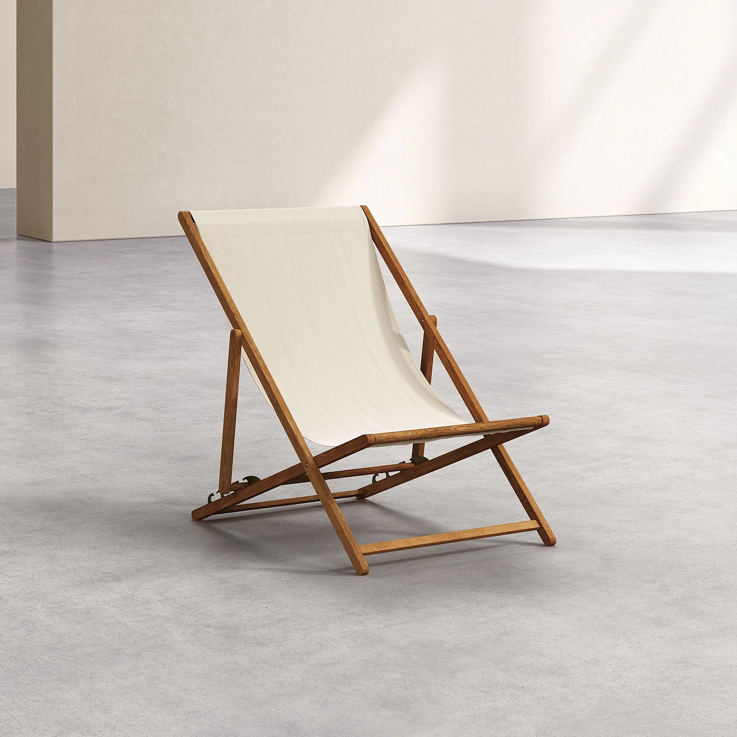 Chilienne en chêne et toile en coton - Écru - 2