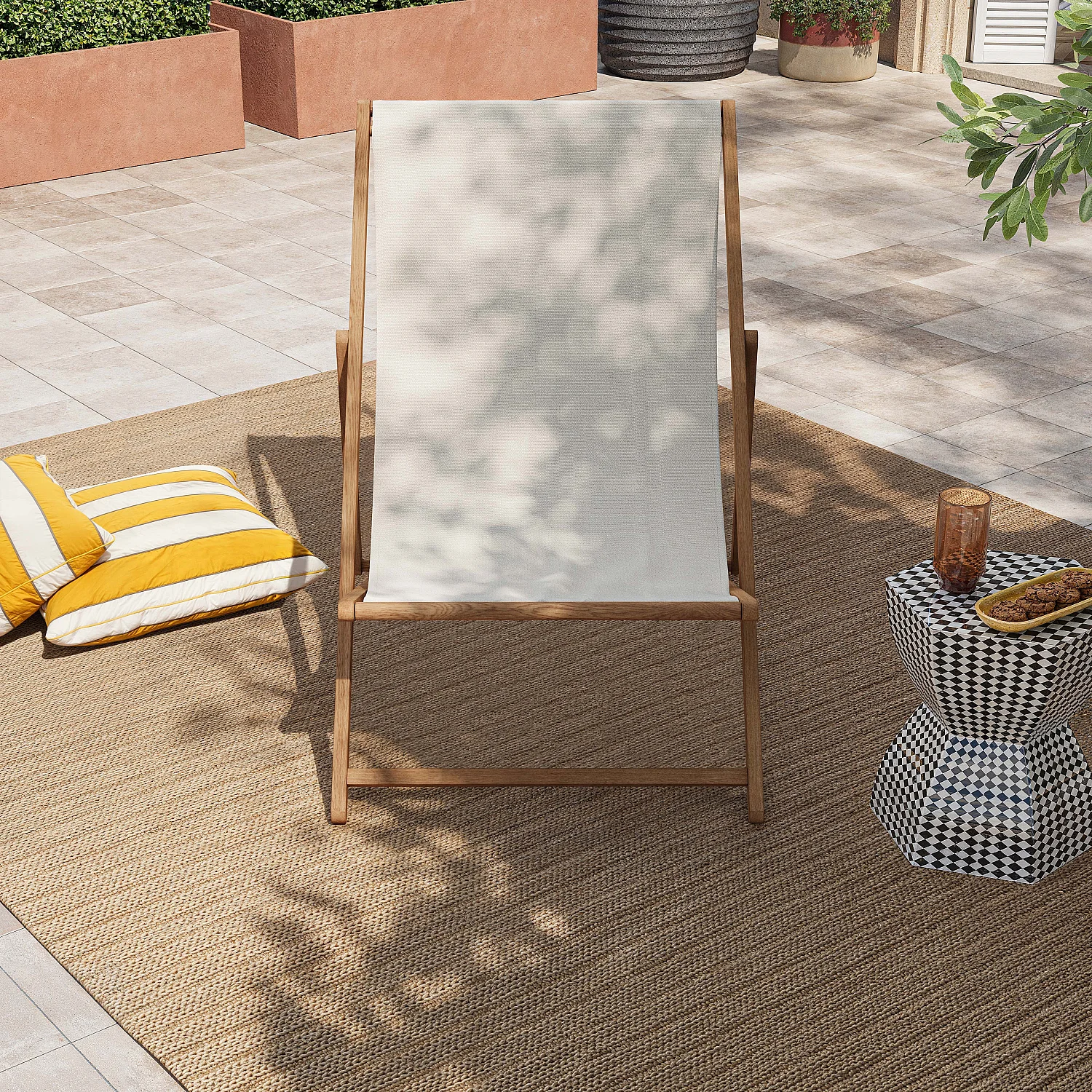 Chilienne en chêne et toile en coton - Écru - 4