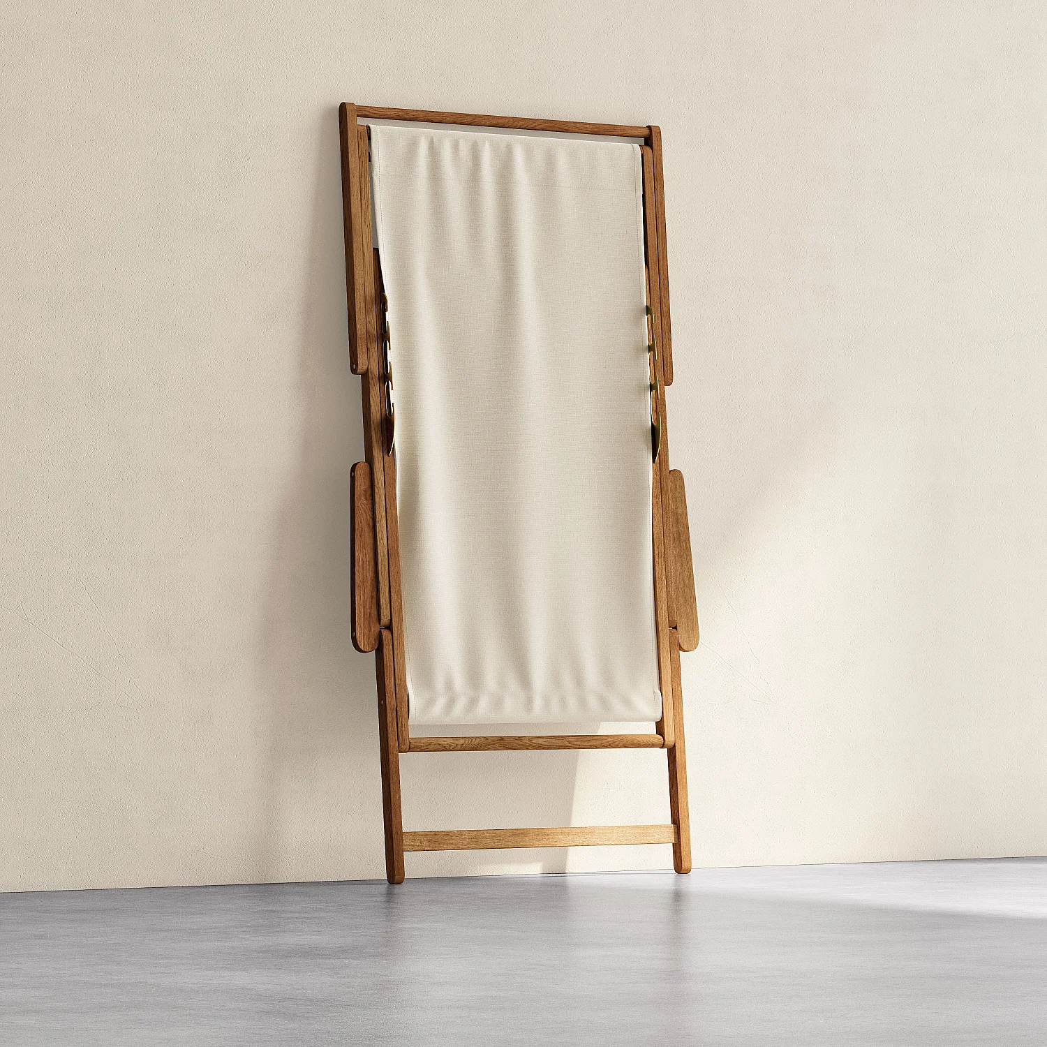 Chilienne avec accoudoirs en chêne et toile en coton - Écru - 5