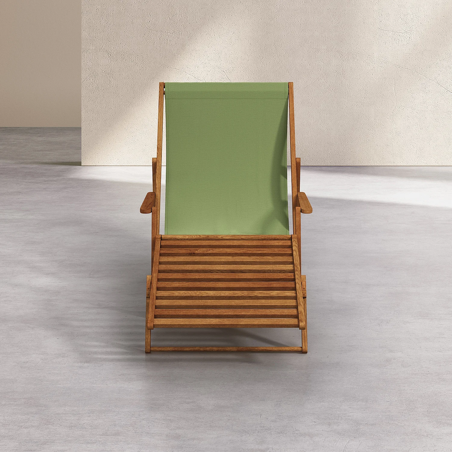 Chilienne en chêne avec accoudoirs et toile en coton avec repose-pieds - Vert olive - 6