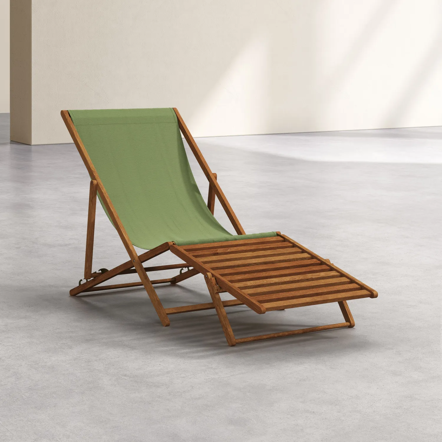 Chilienne en chêne et toile en coton avec repose-pieds - Vert olive