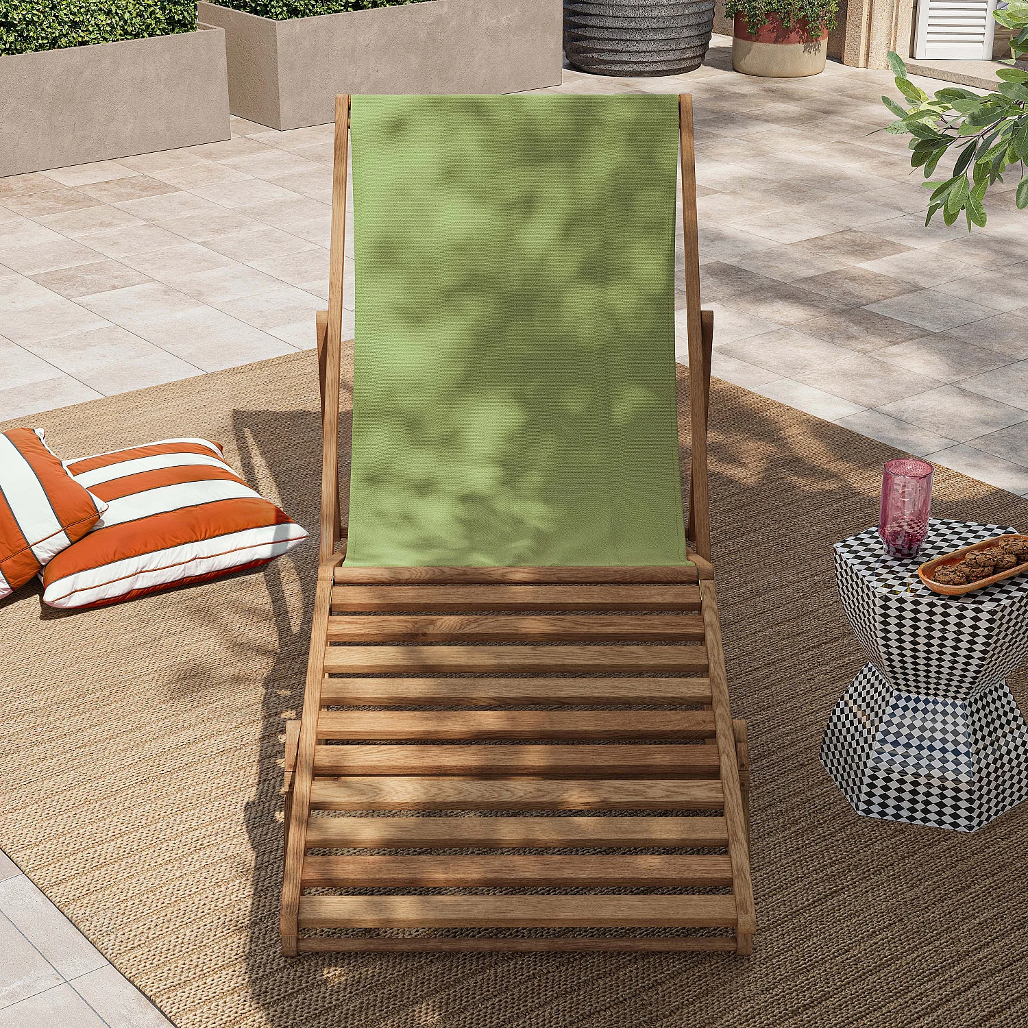 Chilienne en chêne et toile en coton avec repose-pieds - Vert olive - 4