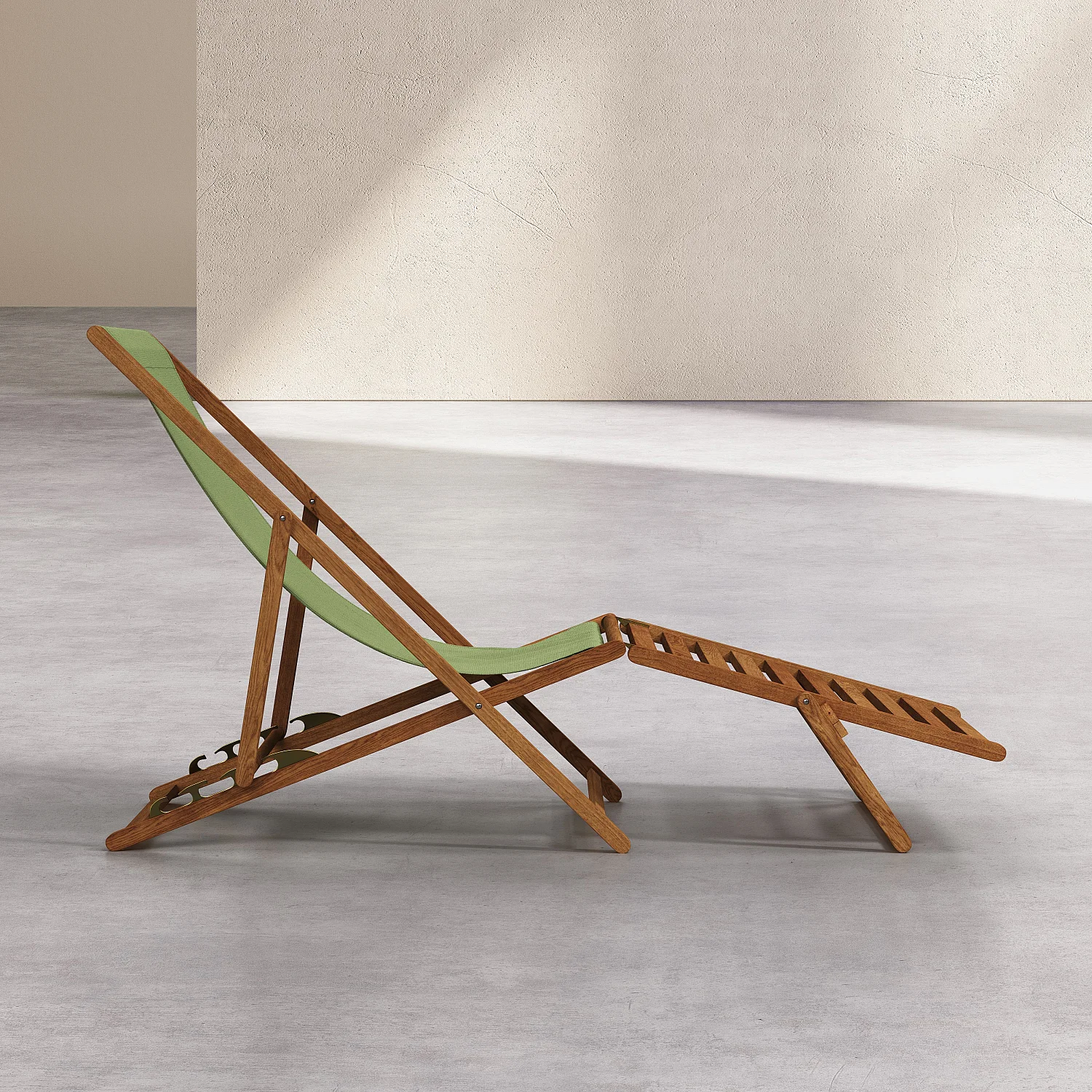 Chilienne en chêne et toile en coton avec repose-pieds - Vert olive - 5