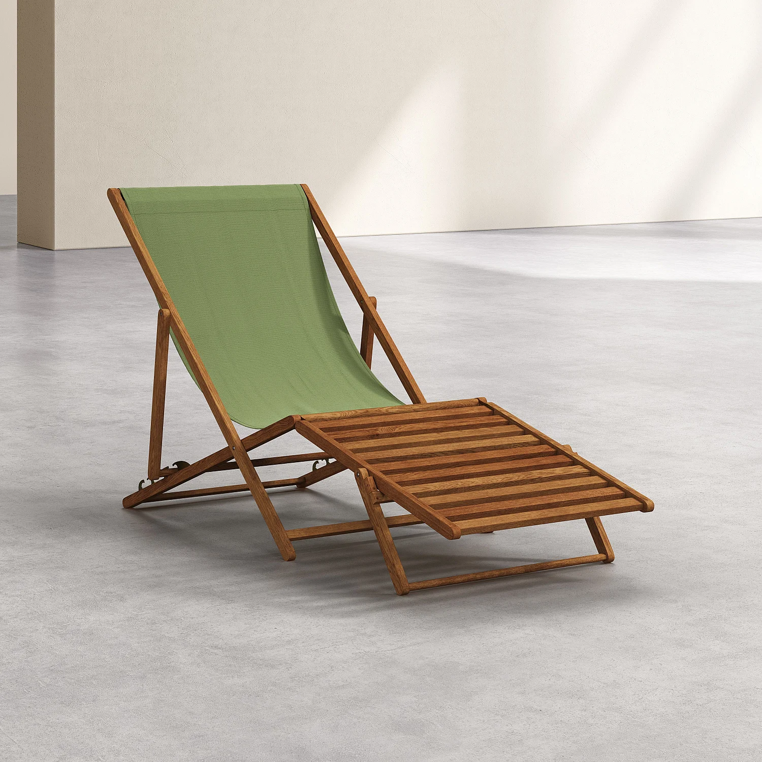 Chilienne en chêne et toile en coton avec repose-pieds - Vert olive - 2