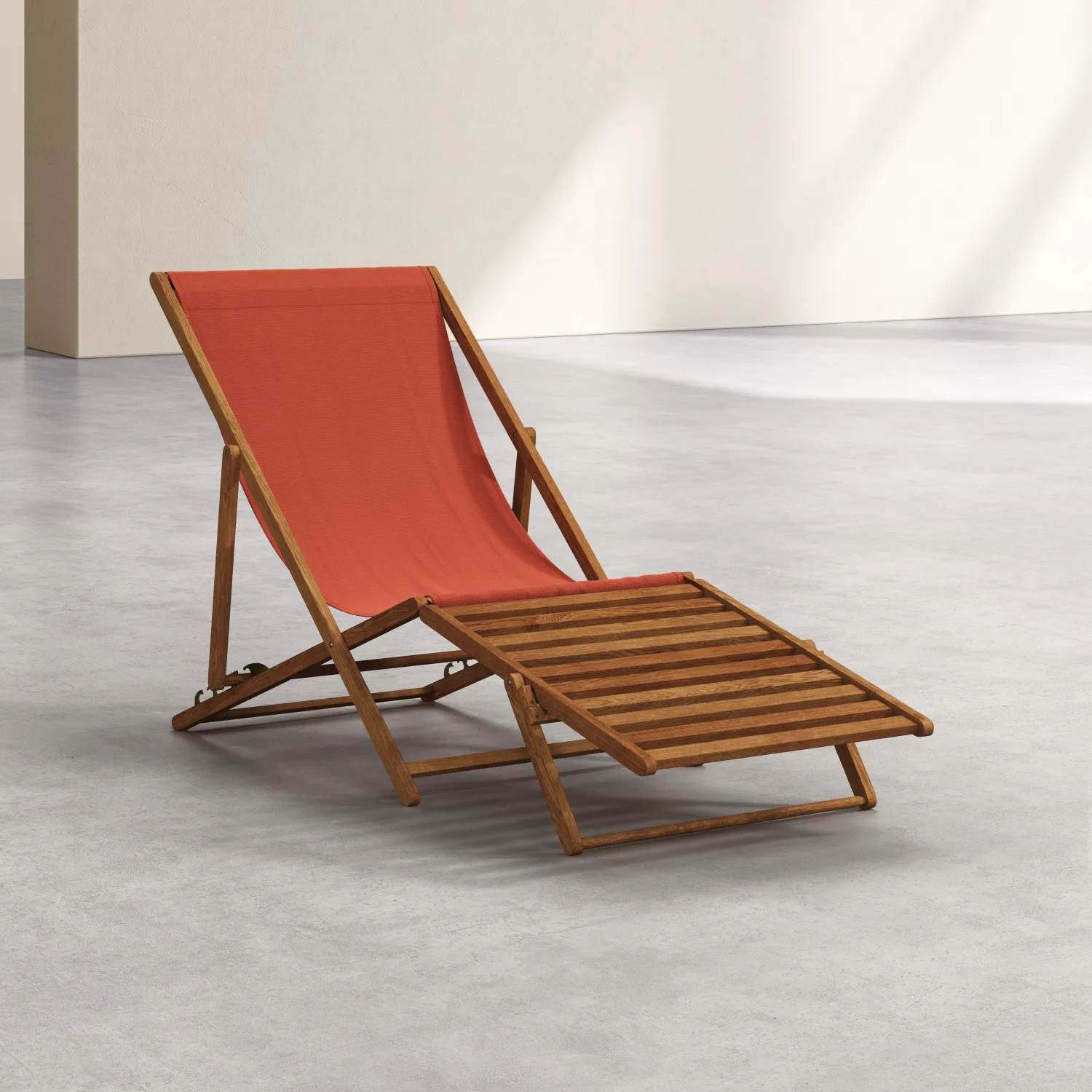 Chilienne en chêne et toile en coton avec repose-pieds - Orange brique