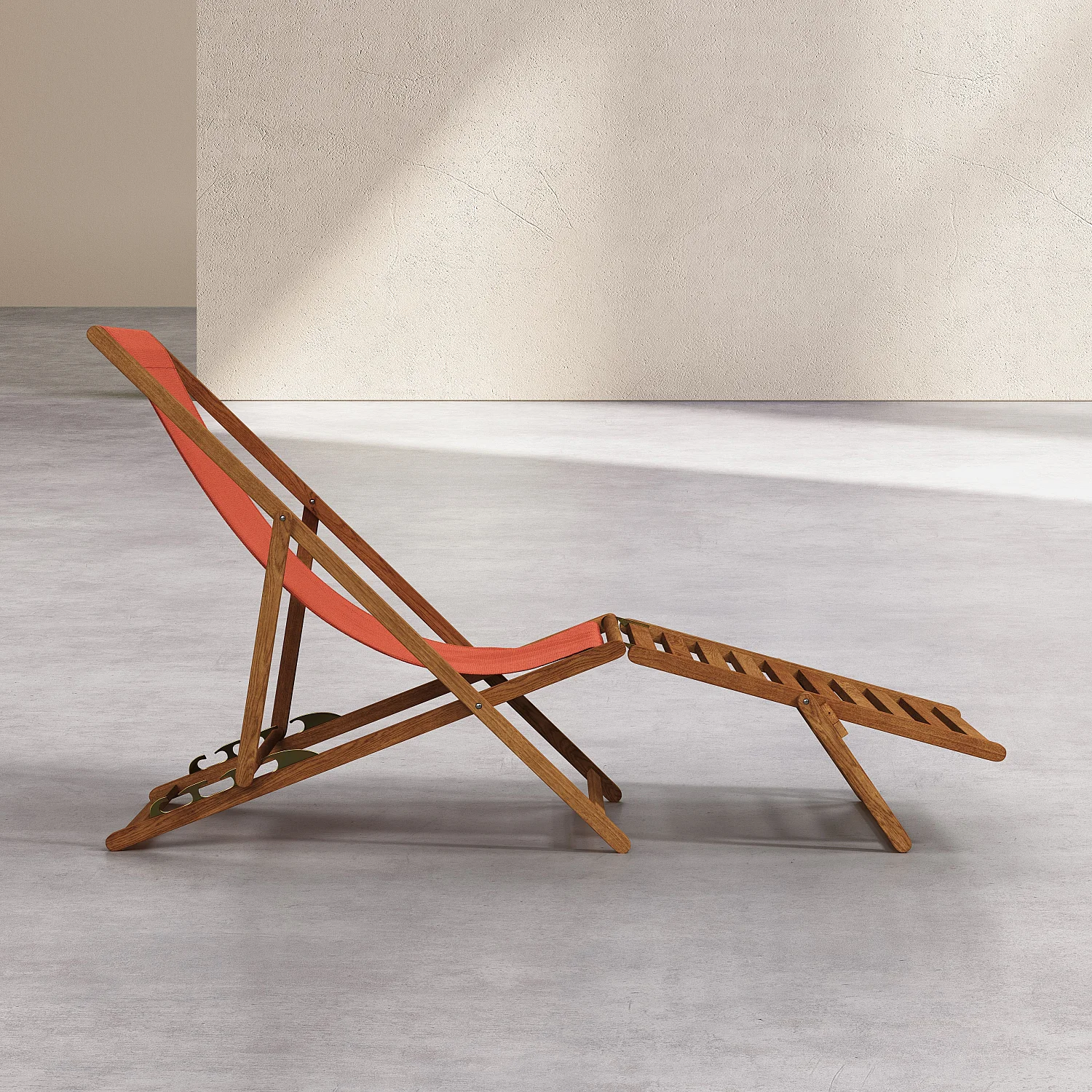 Chilienne en chêne et toile en coton avec repose-pieds - Orange brique - 5