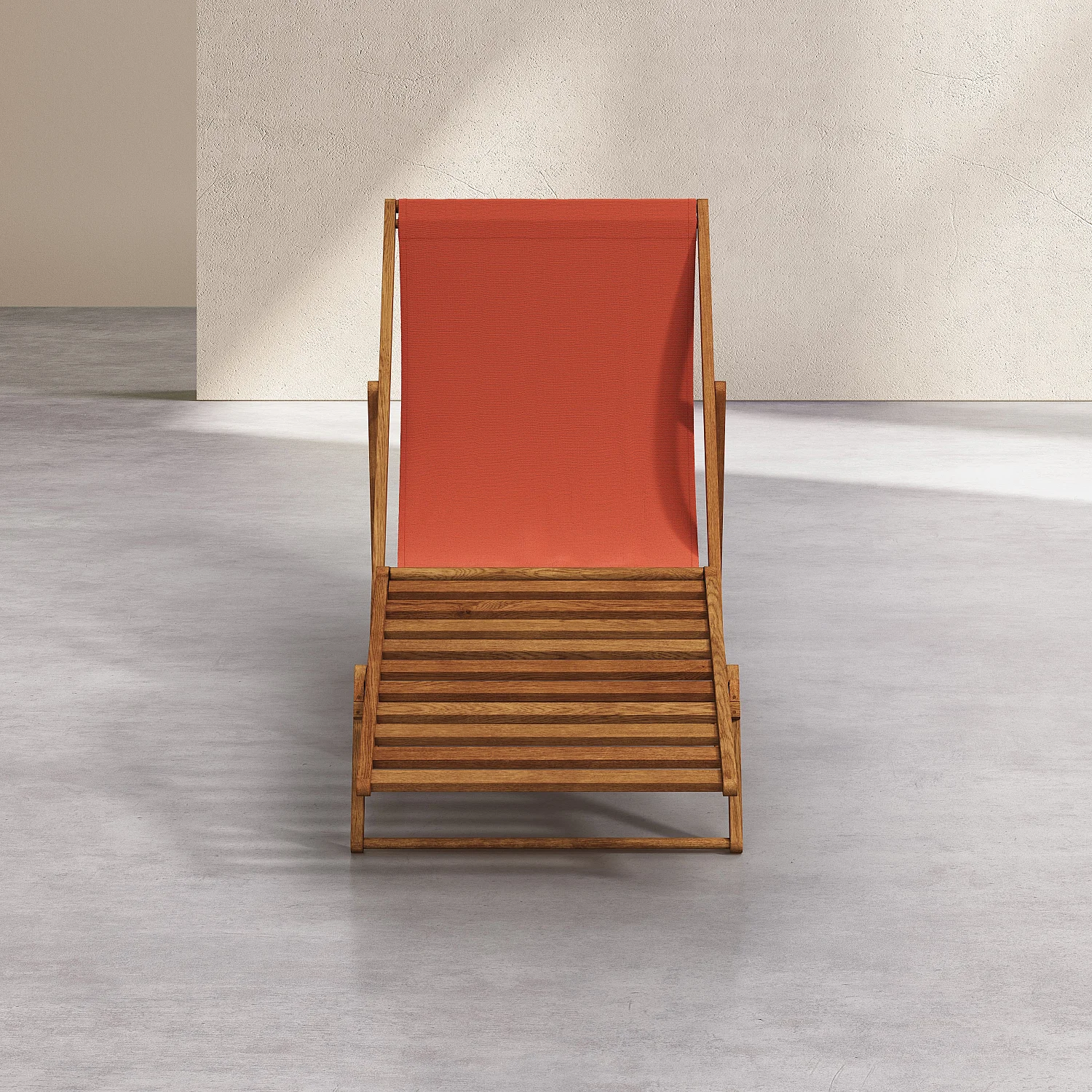 Chilienne en chêne et toile en coton avec repose-pieds - Orange brique - 6