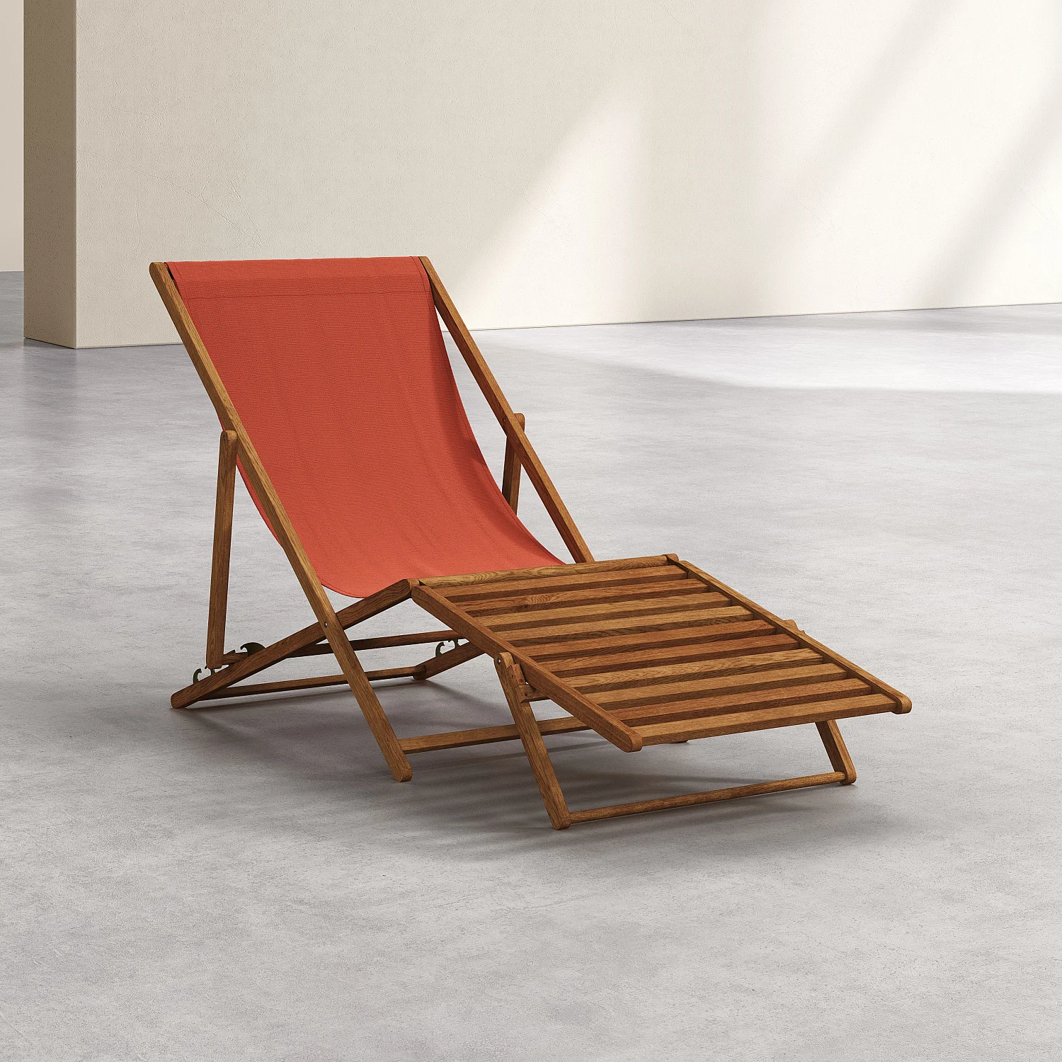 Chilienne en chêne et toile en coton avec repose-pieds - Orange brique - 2