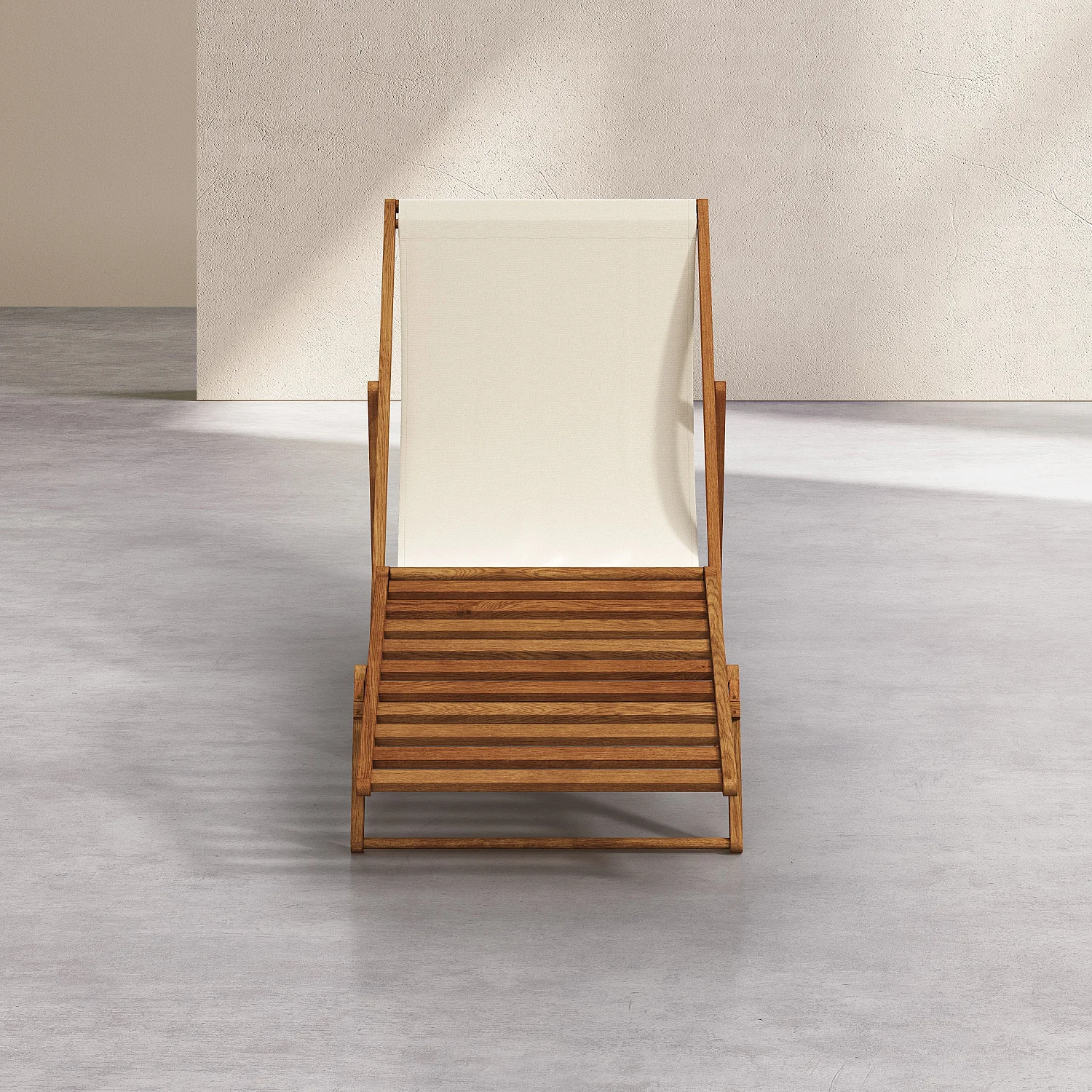 Chilienne en chêne et toile en coton avec repose-pieds - Écru - 4