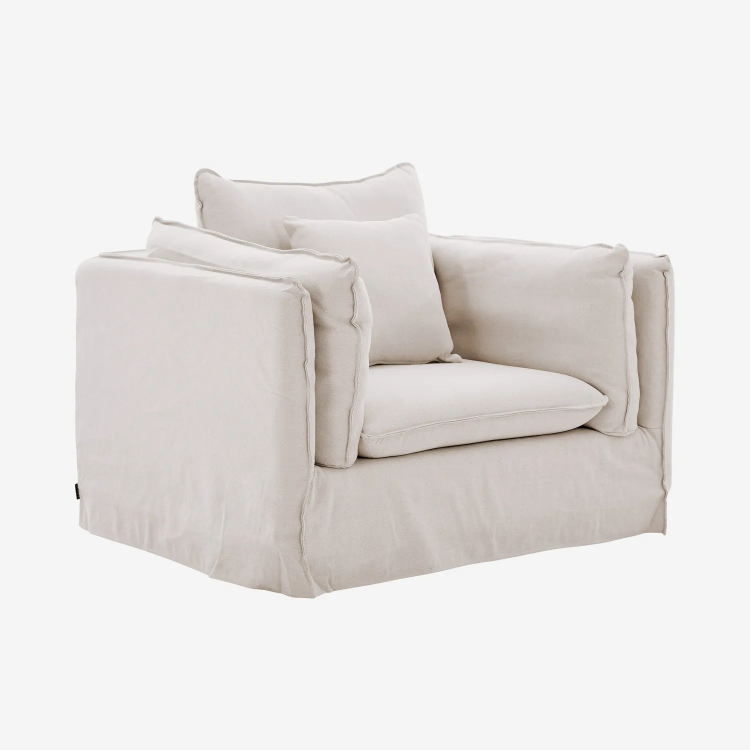 Fauteuil déhoussable en coton et lin - Sable blanc - 1