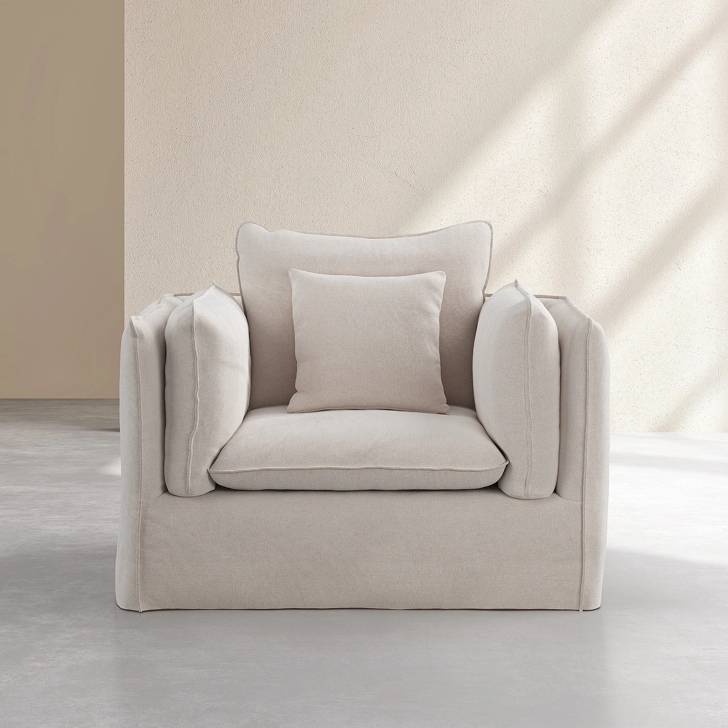 Fauteuil déhoussable en coton et lin - Sable blanc - 1