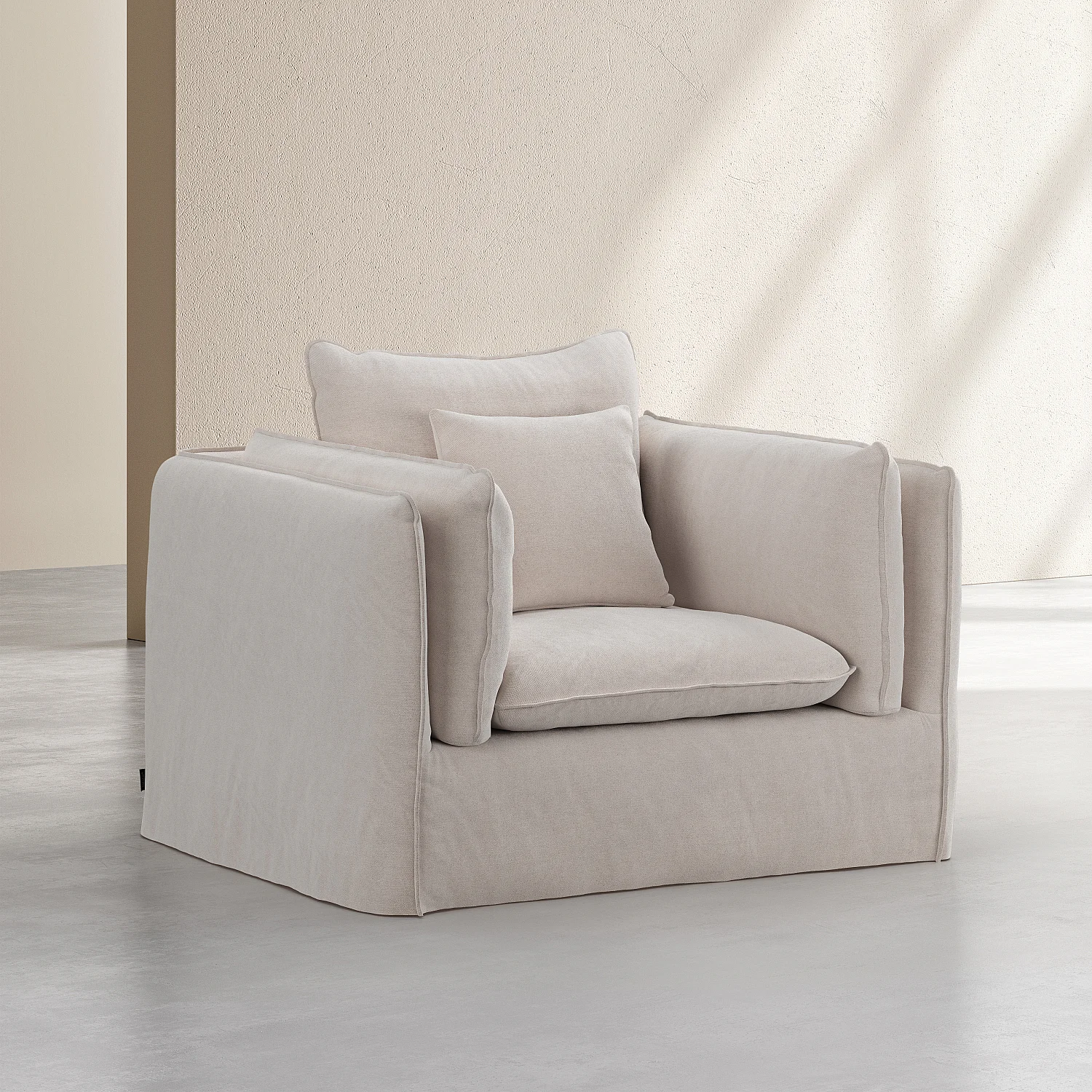 Fauteuil déhoussable en coton et lin - Sable blanc - 3