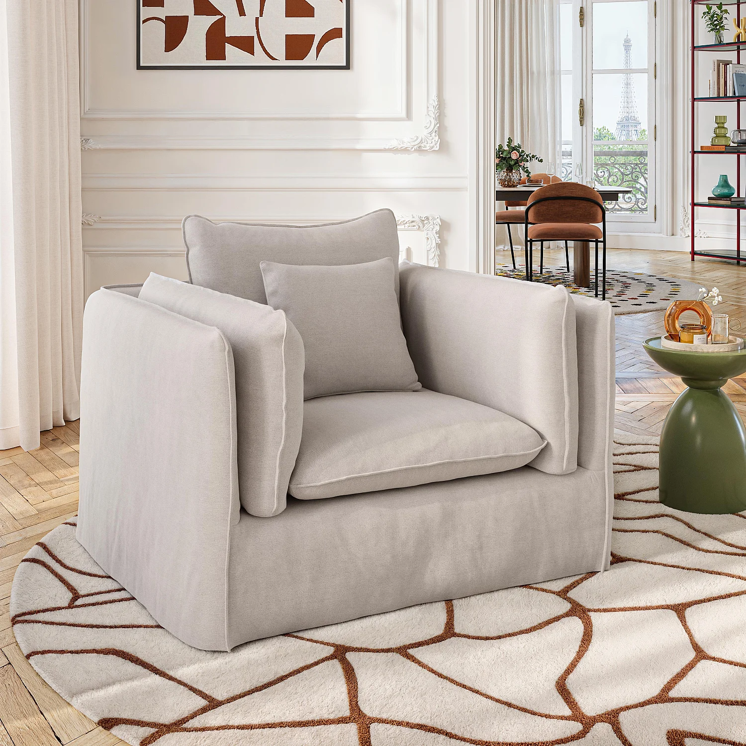 Abziehbarer Sessel aus Baumwolle und Leinen - Sandweiß - 3