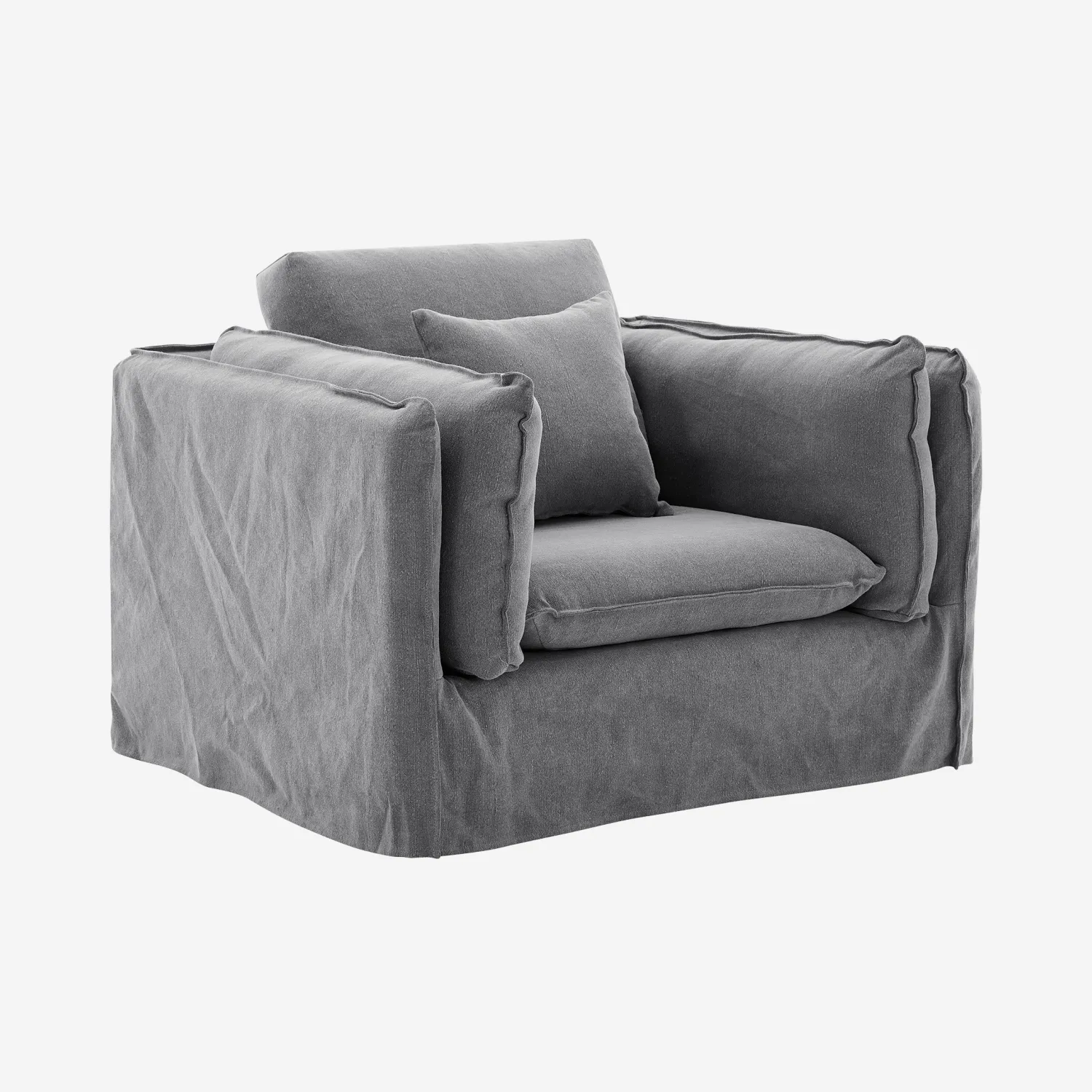 Fauteuil déhoussable en coton et lin - Gris ardoise - 1